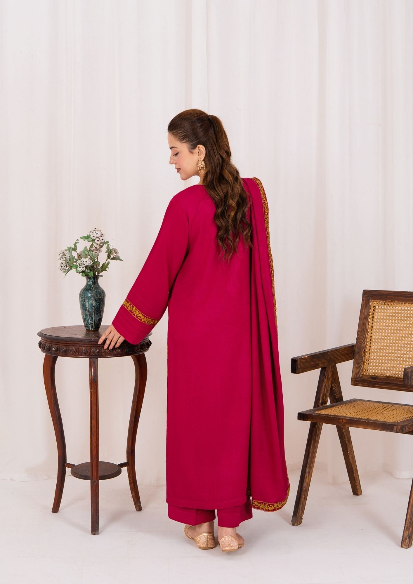 dhanak Kurta Set in Hot pink