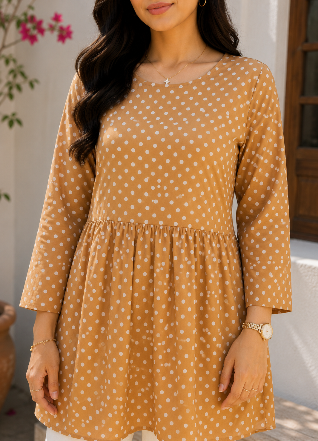 chiffon polyester Tunic in Tan brown