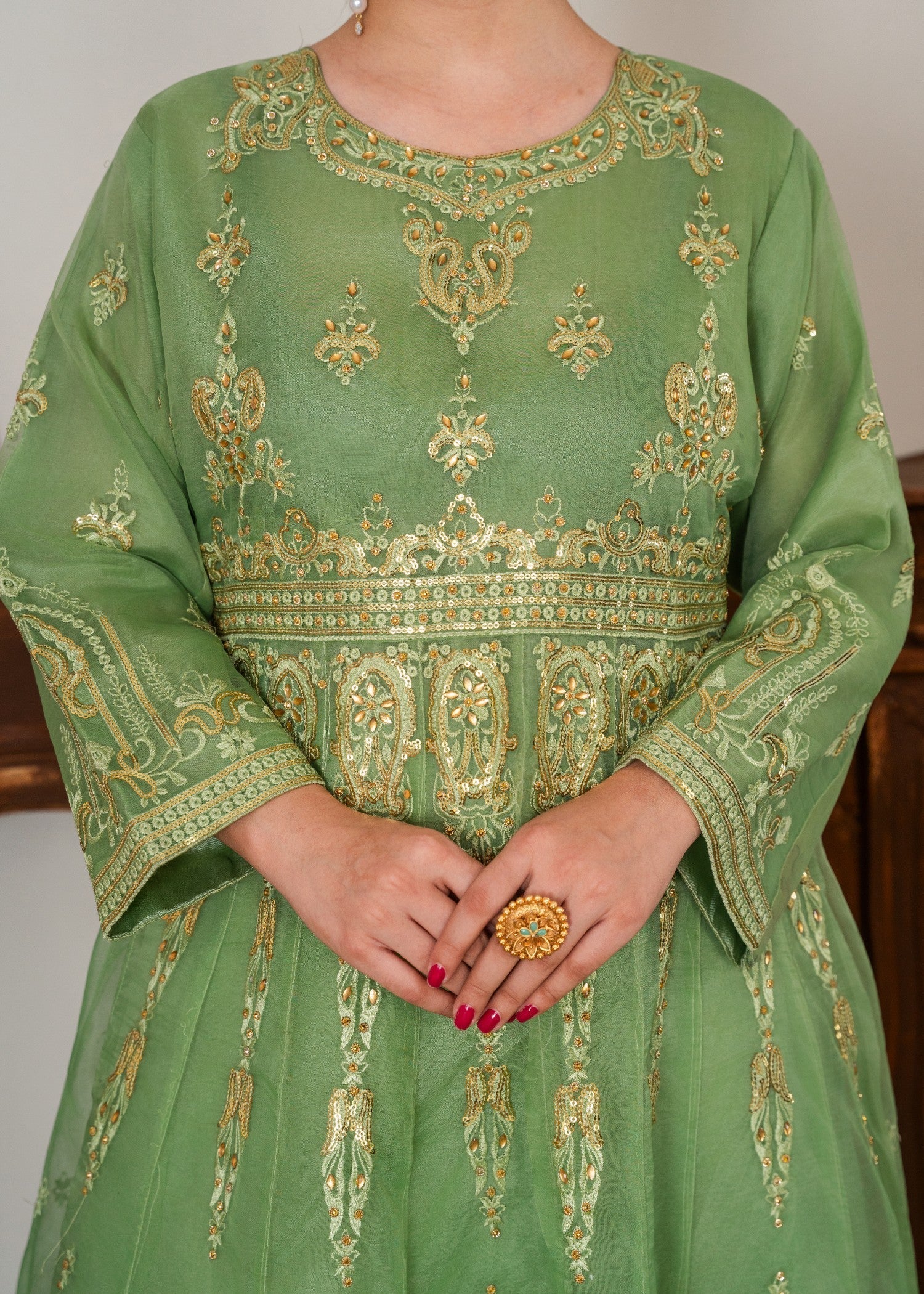 organza Pishwas in Key lime