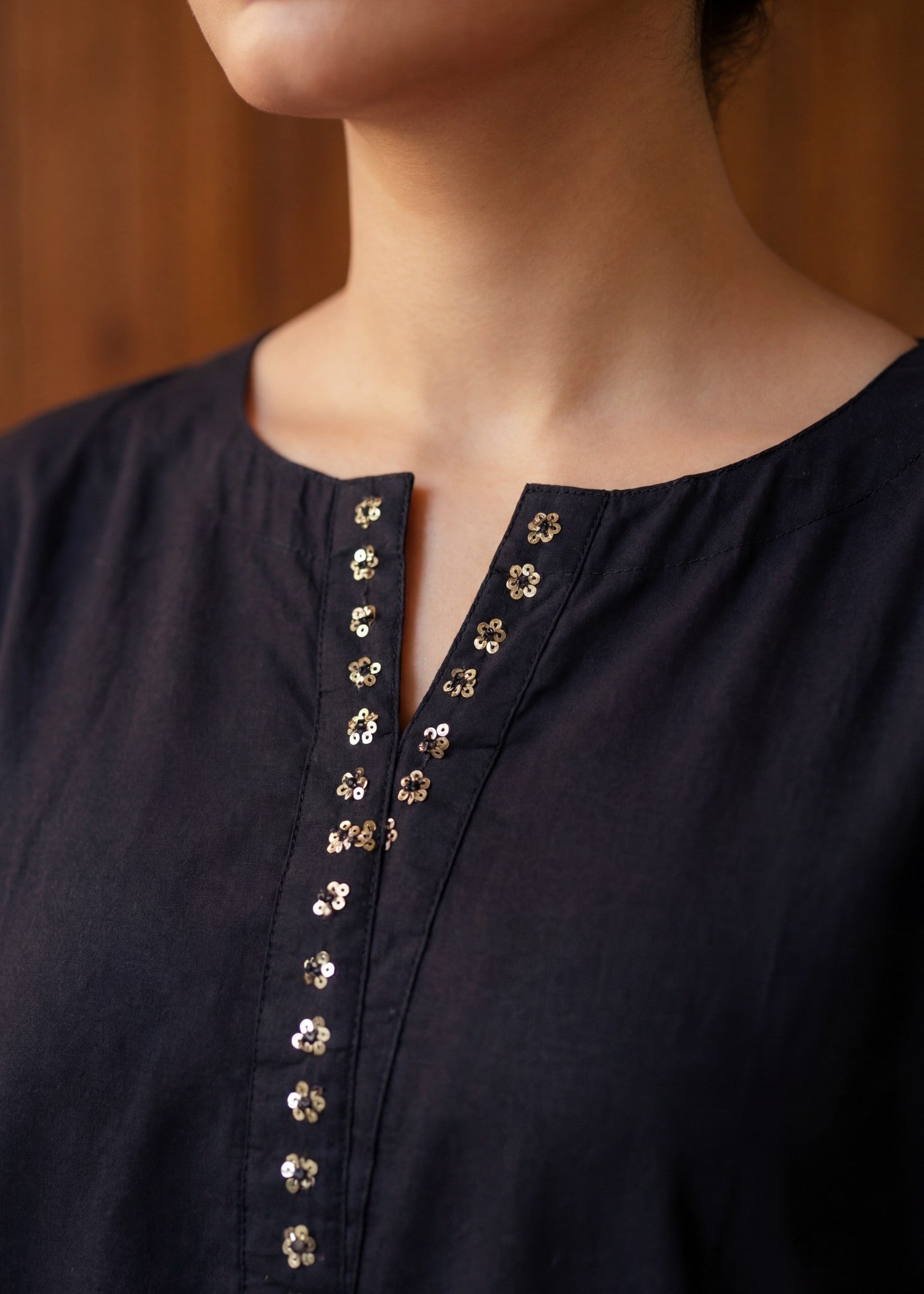textured lawn Kurta Set in Black