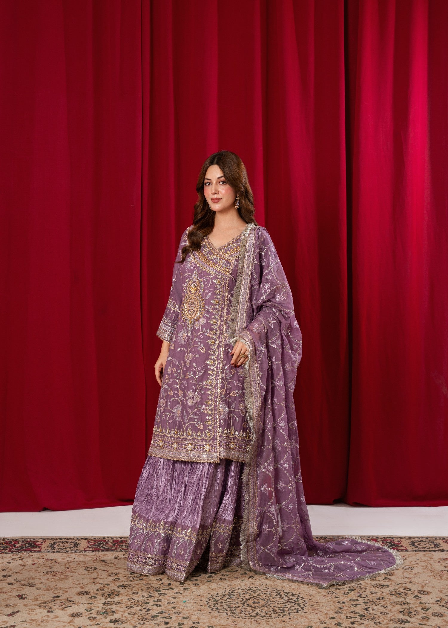 chiffon Gharara in Mauve