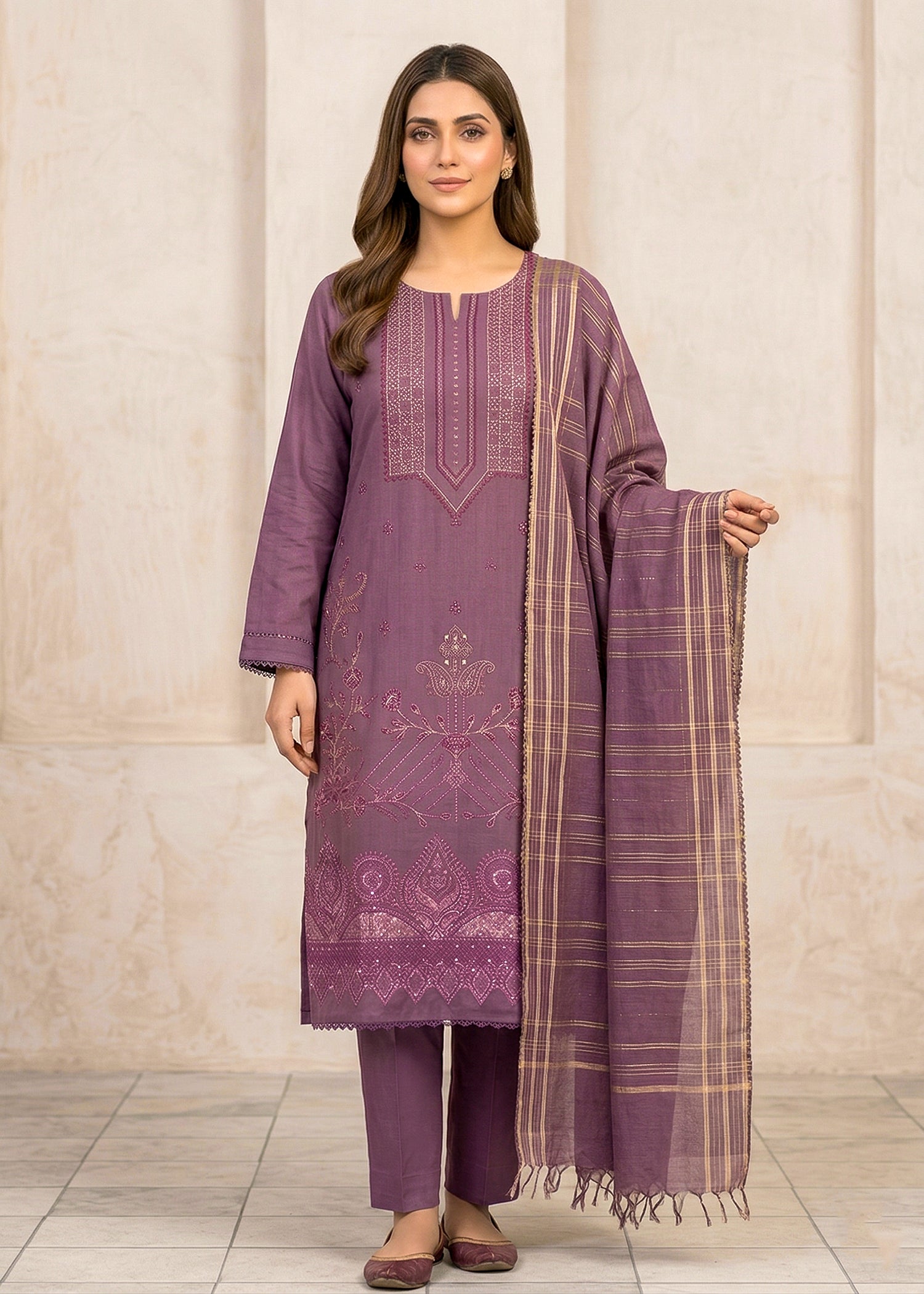 lawn Kurta Set in Lavender grey