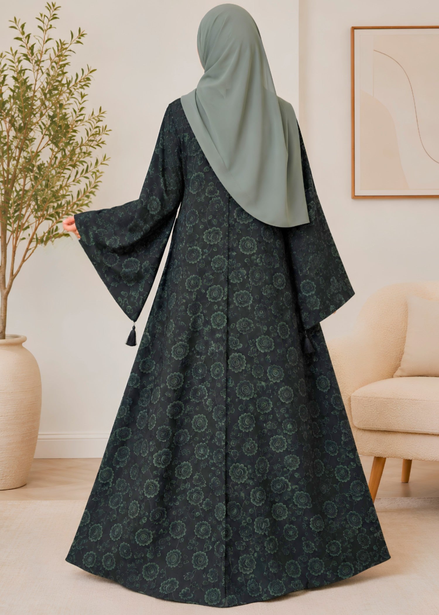 nidha Abaya in Green, black