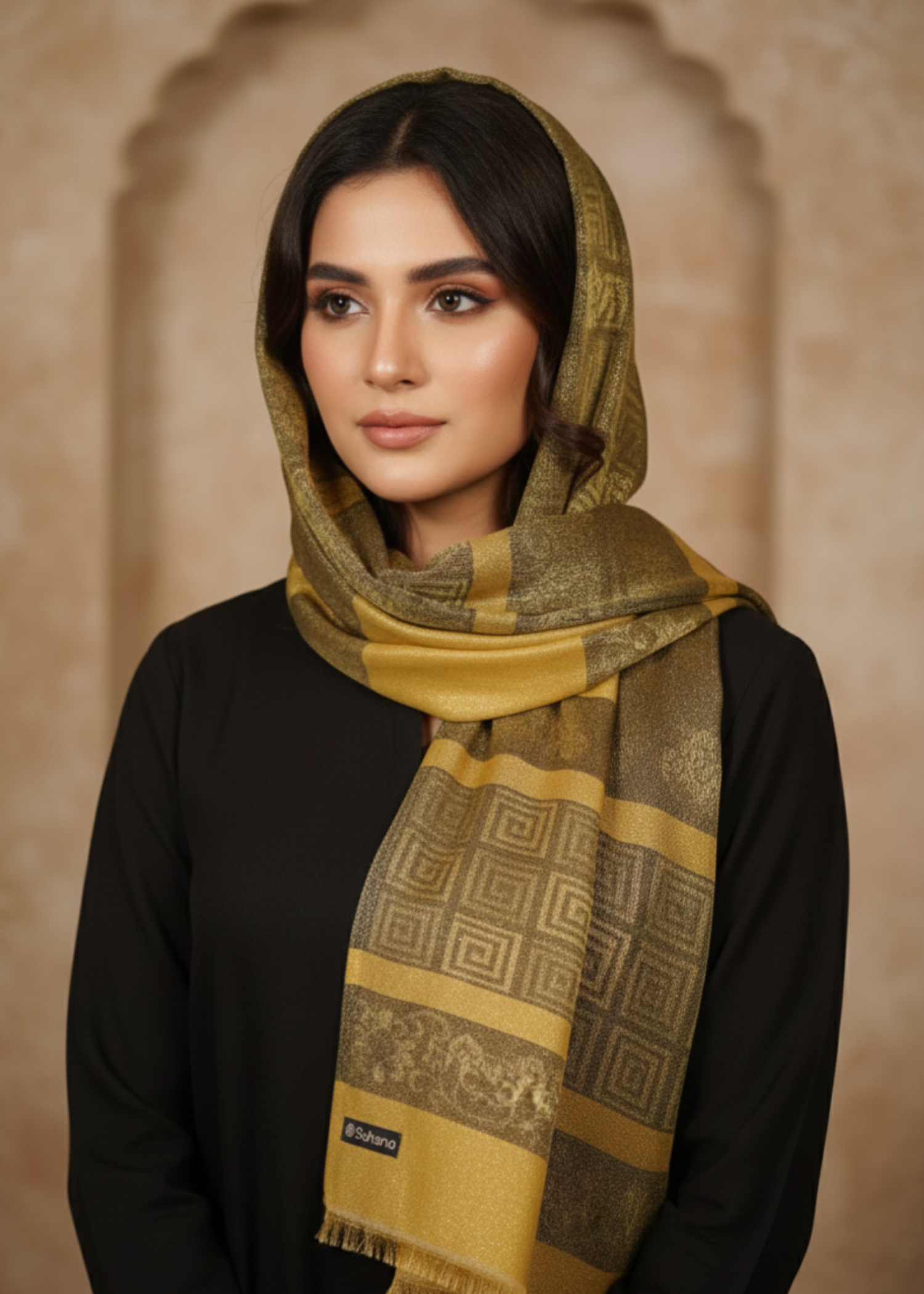 zari lawn Hijab in Multi, yellow