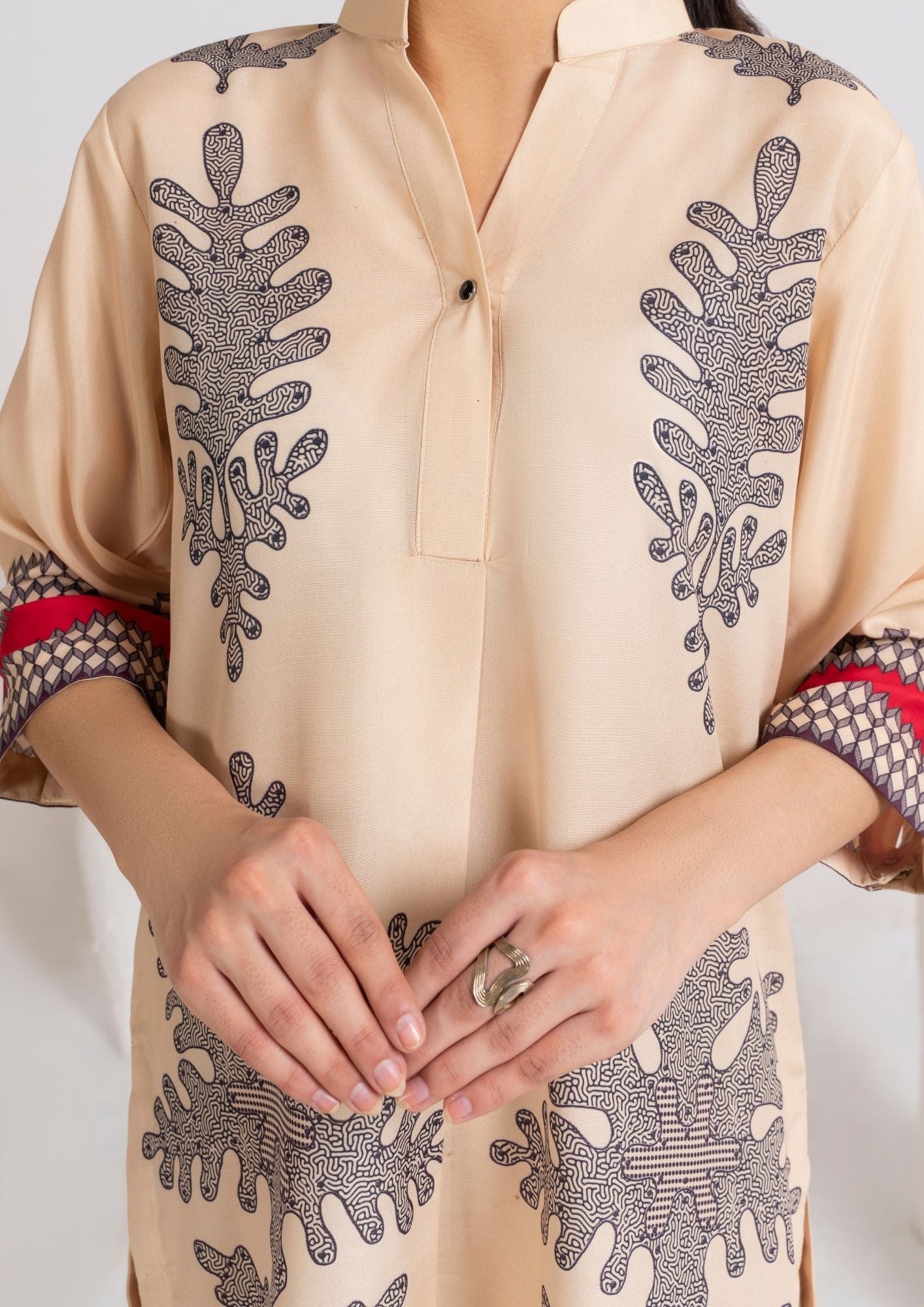 swiss cotton Kurta Set in Beige