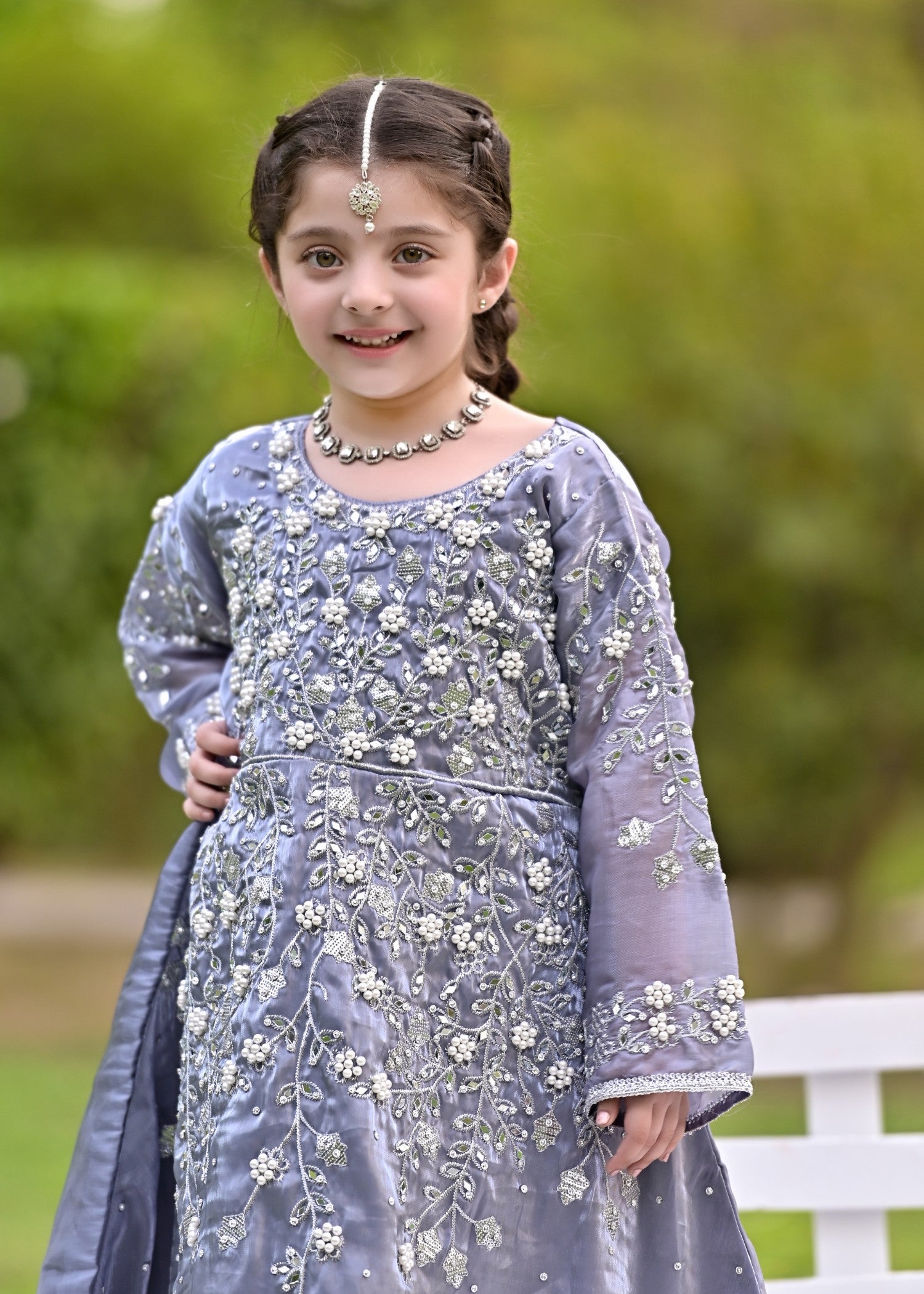 silk Pishwas in Cool grey