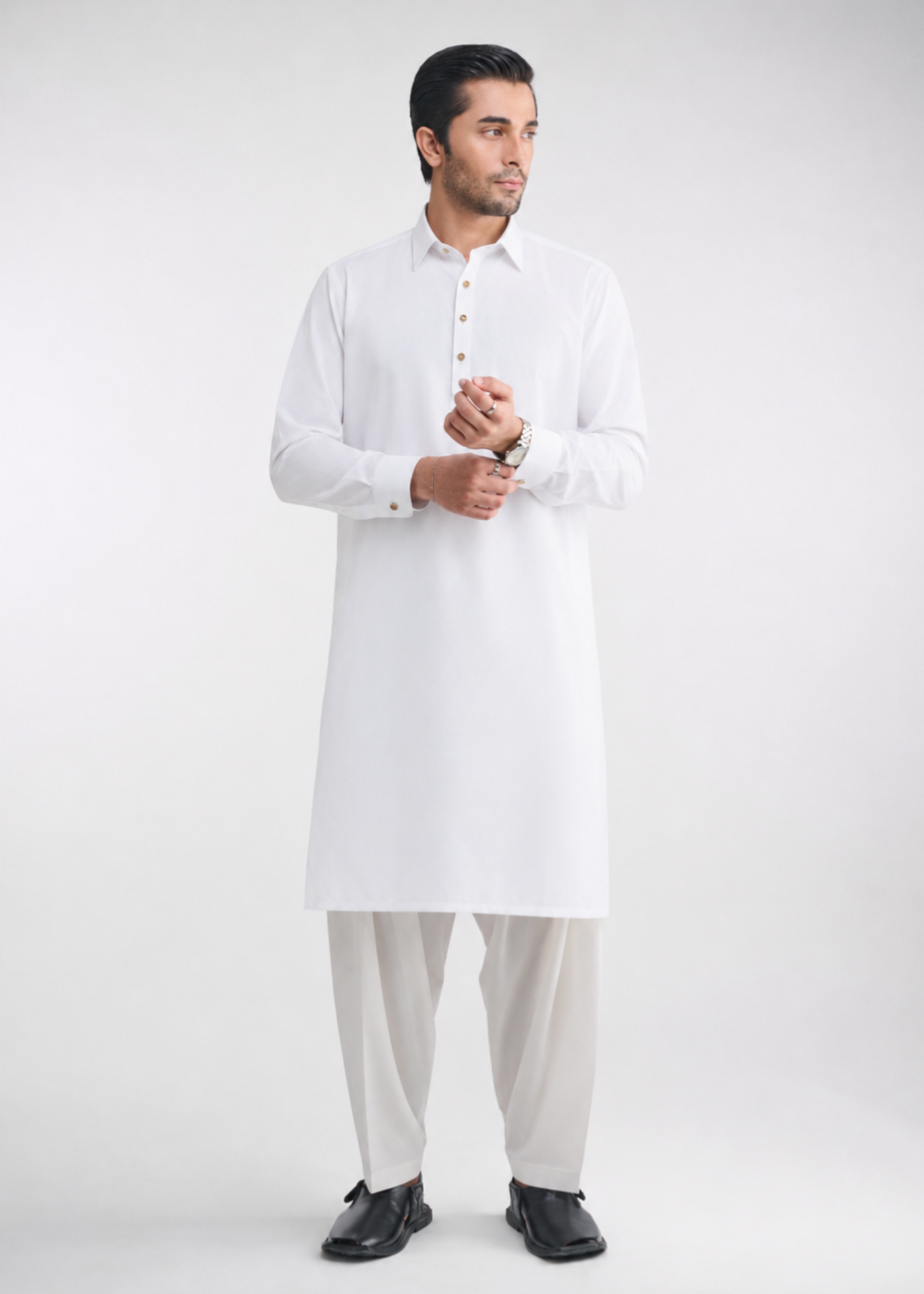 cotton Shalwar Kameez in White by 7ByImran