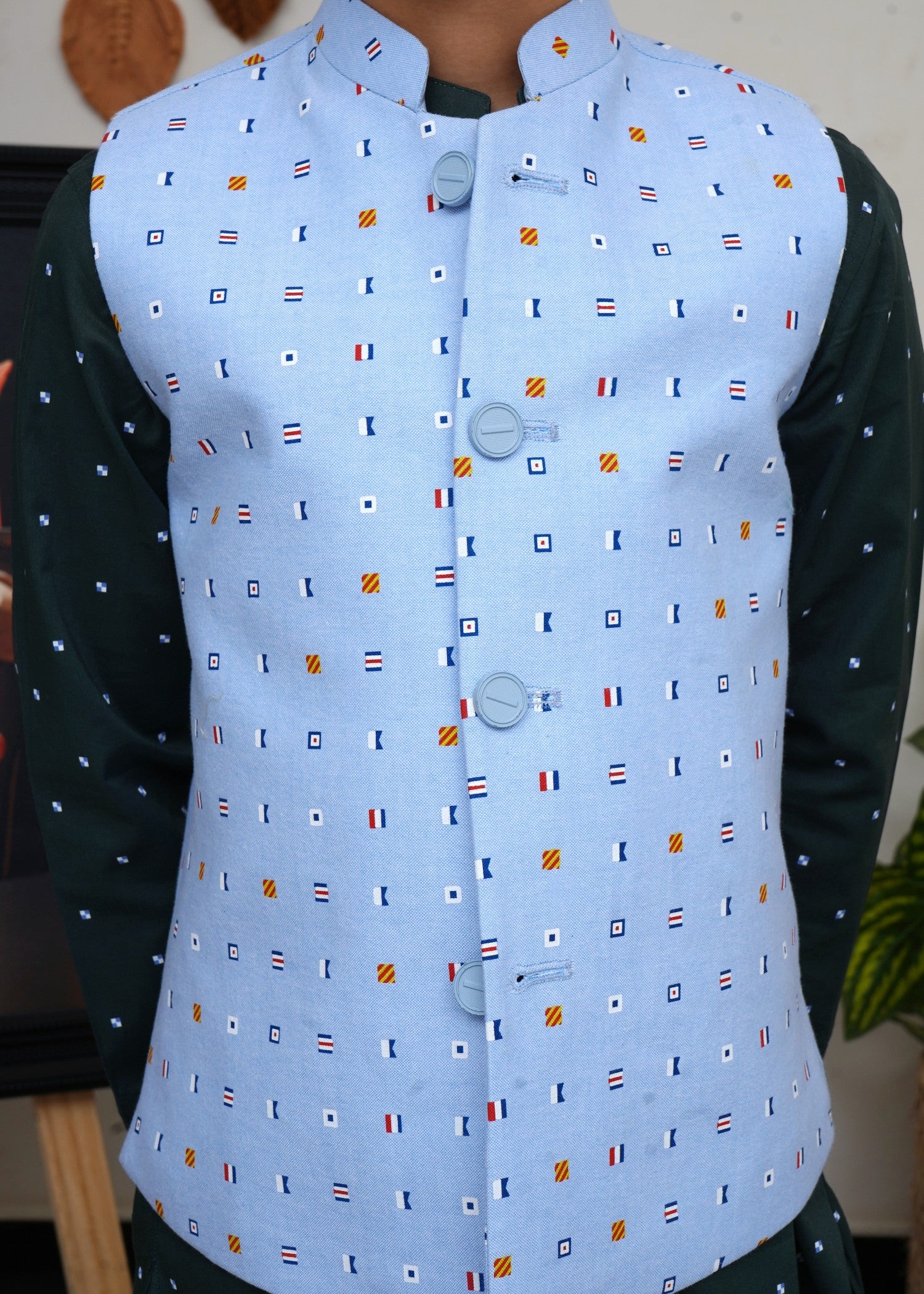 jamawar Waistcoat in Ice blue
