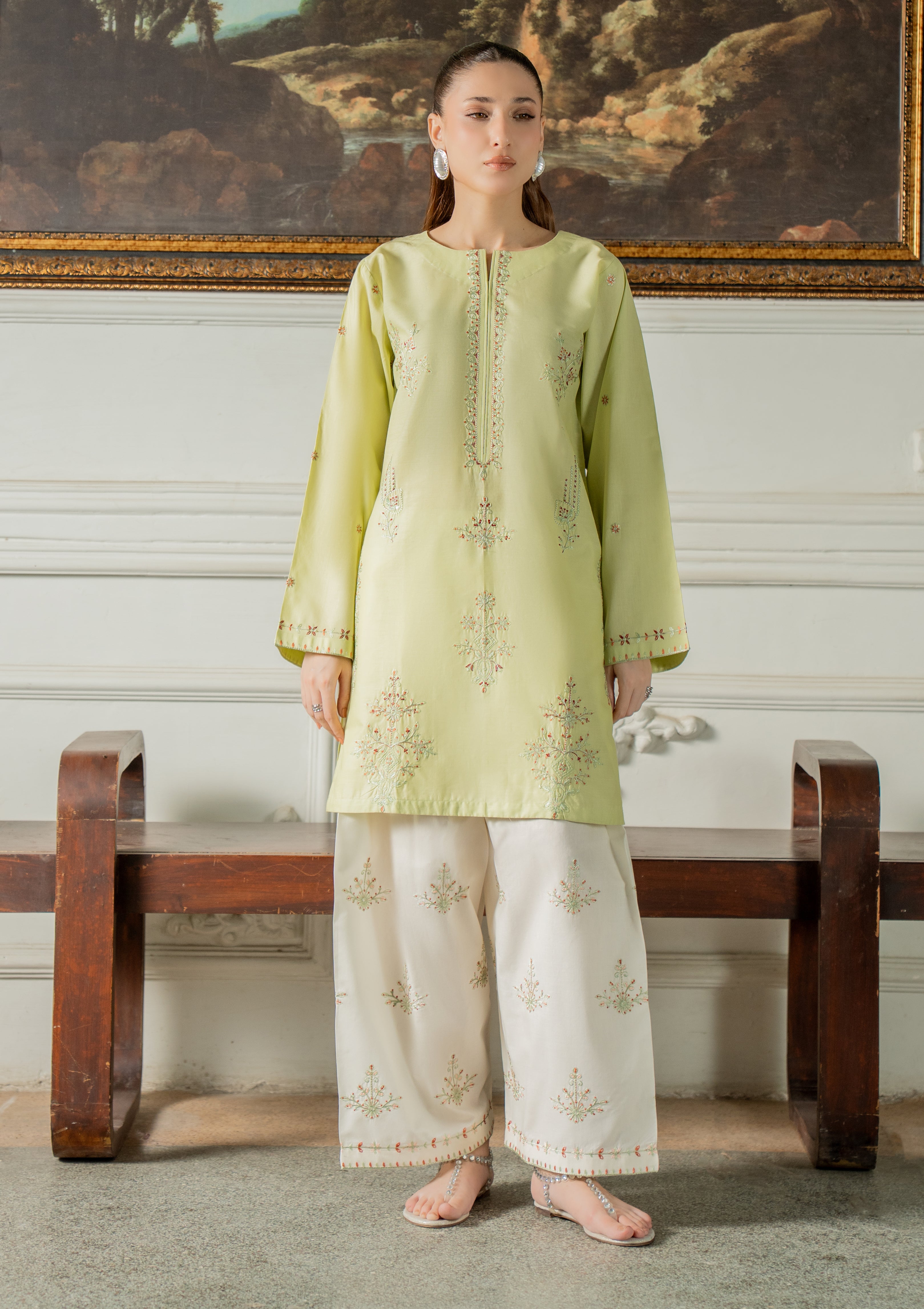 cotton Kurta Set in Pistachio green
