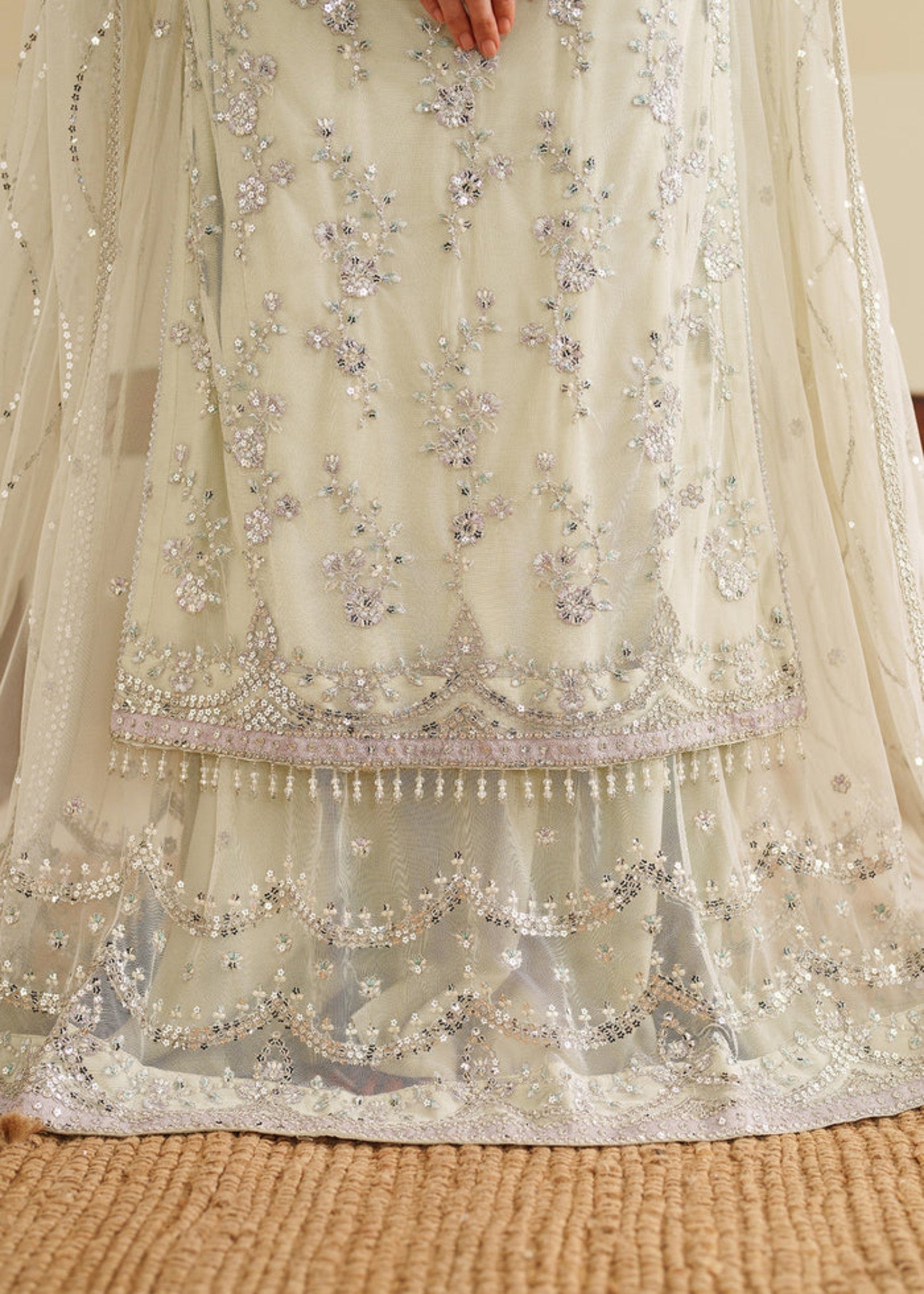 net Lehenga in White