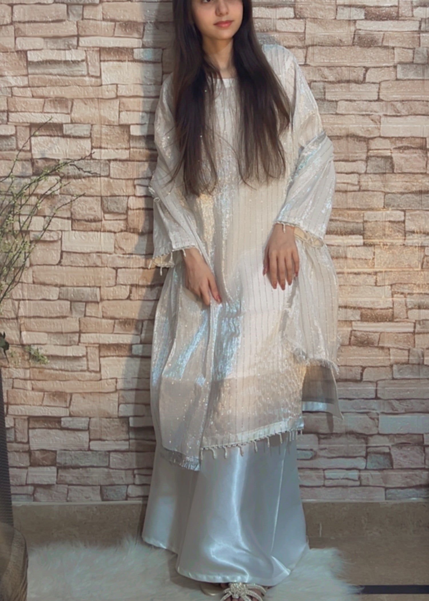 crinkle Kurta Set in White