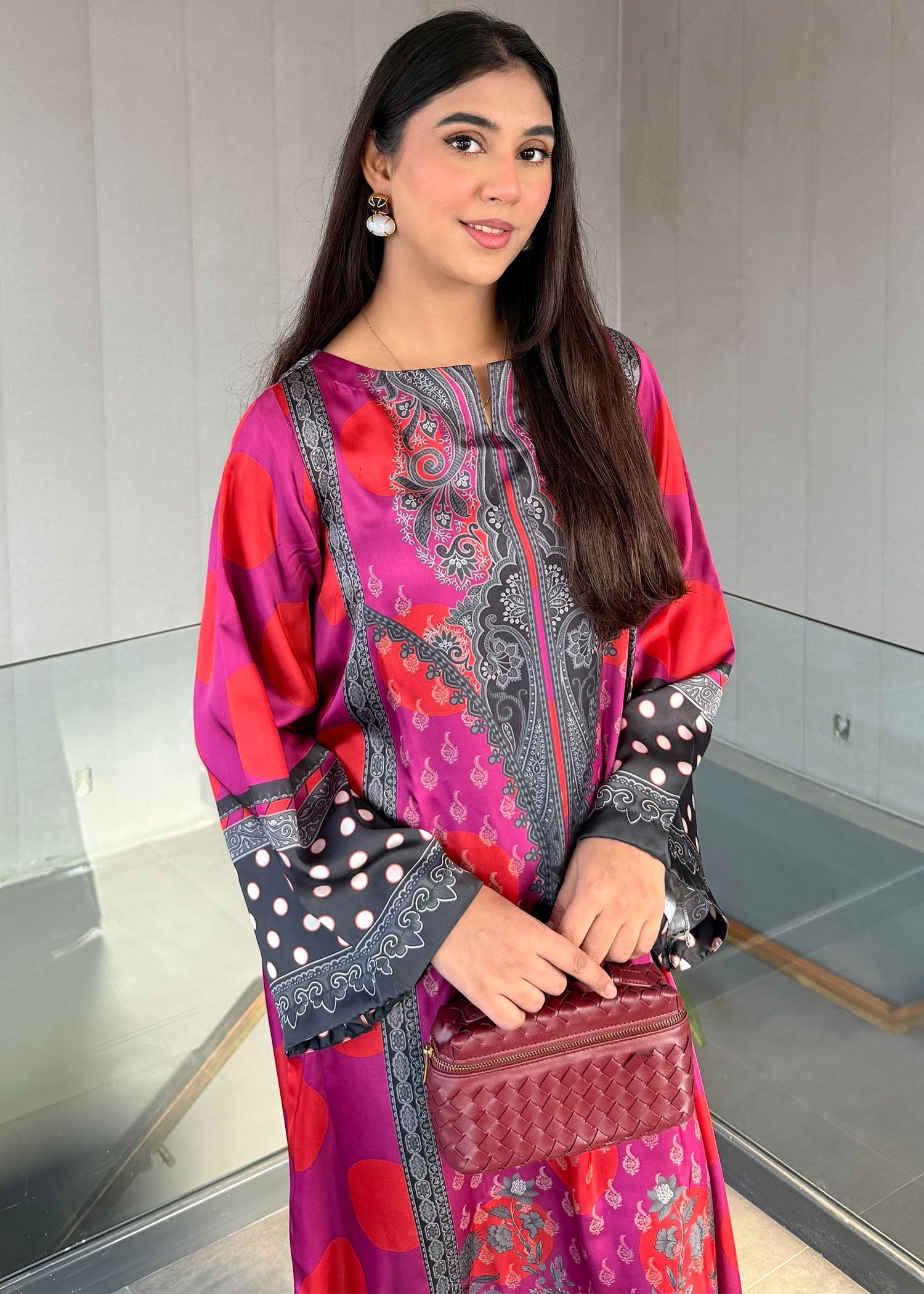 satin silk Kaftan in Hot pink