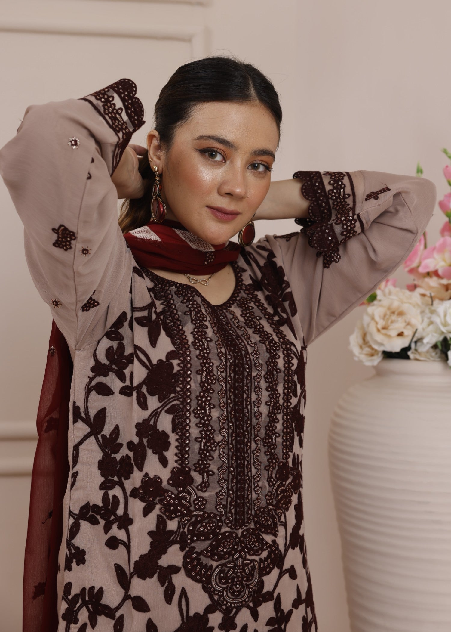 chiffon Kurta Set in Wheat