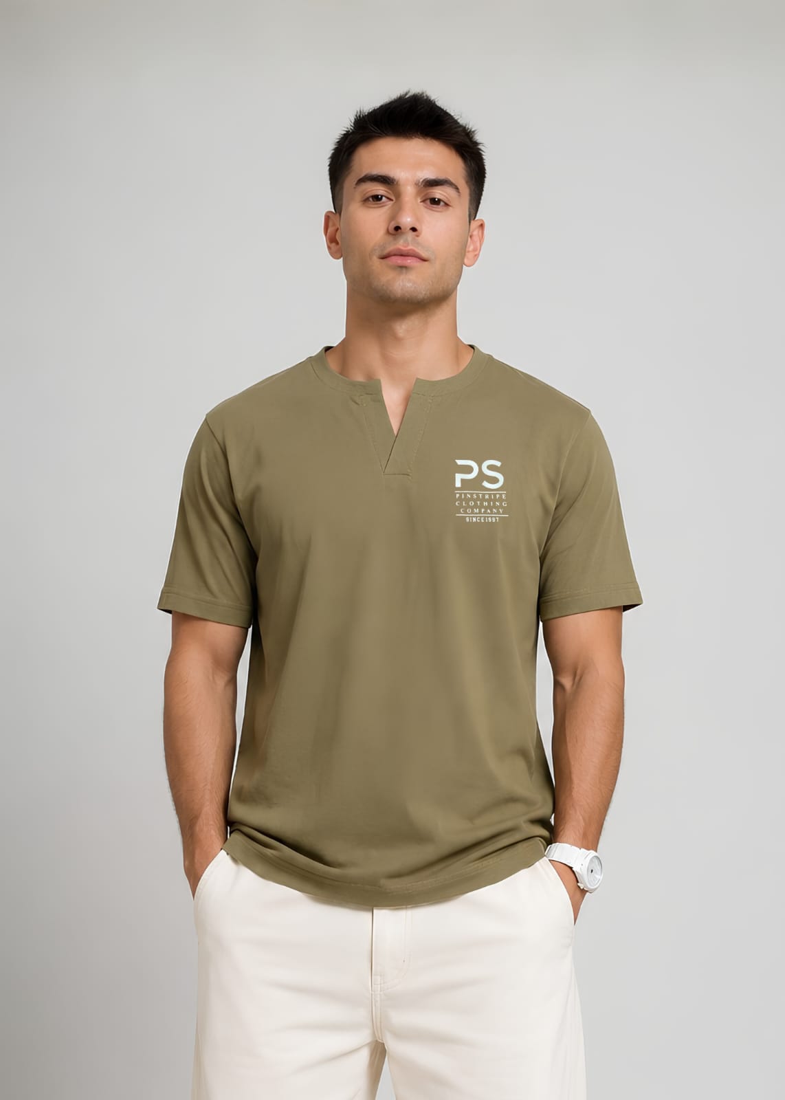jersey knit T Shirt in Olive green