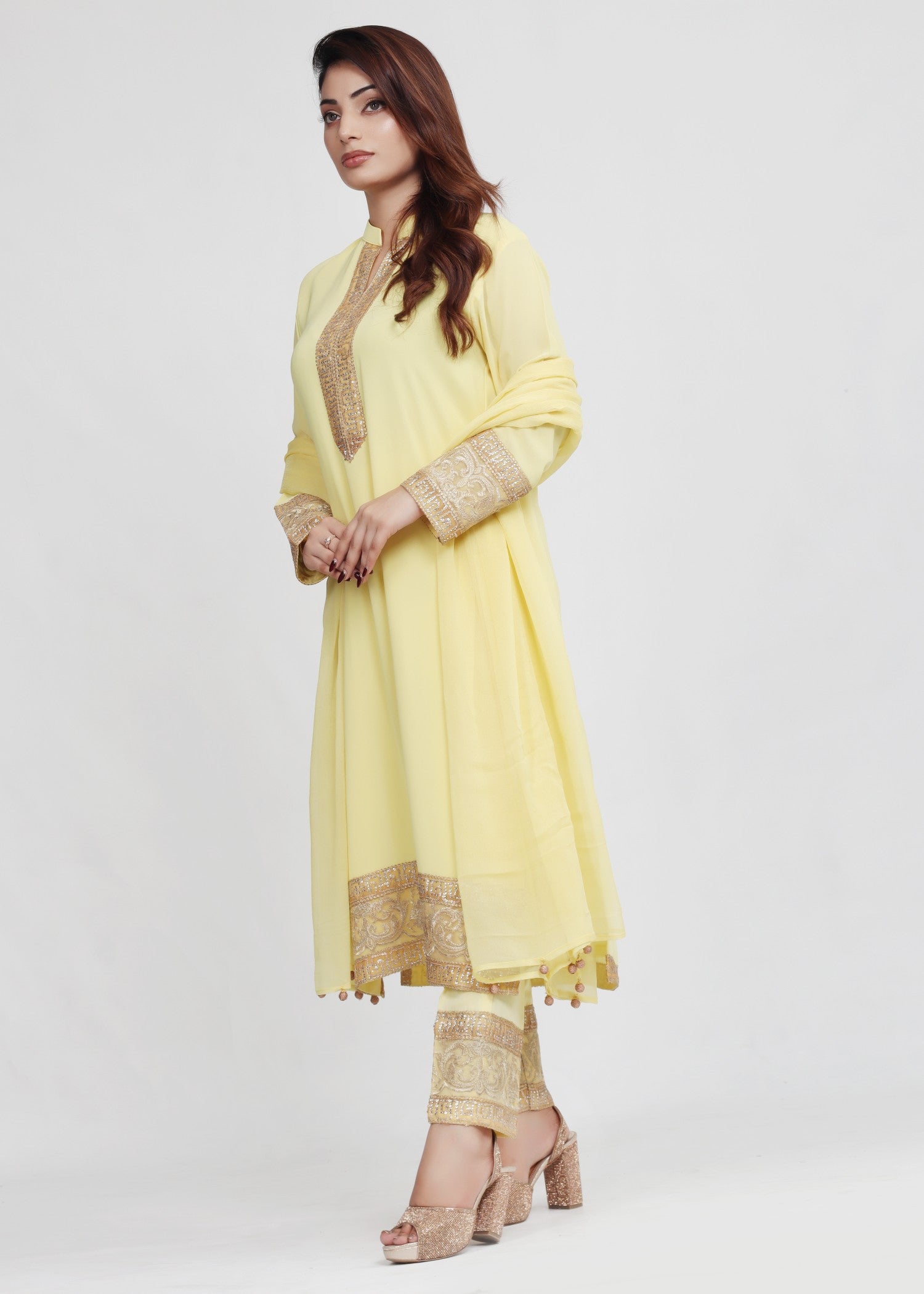 georgette chiffon Kurta Set in Lemon