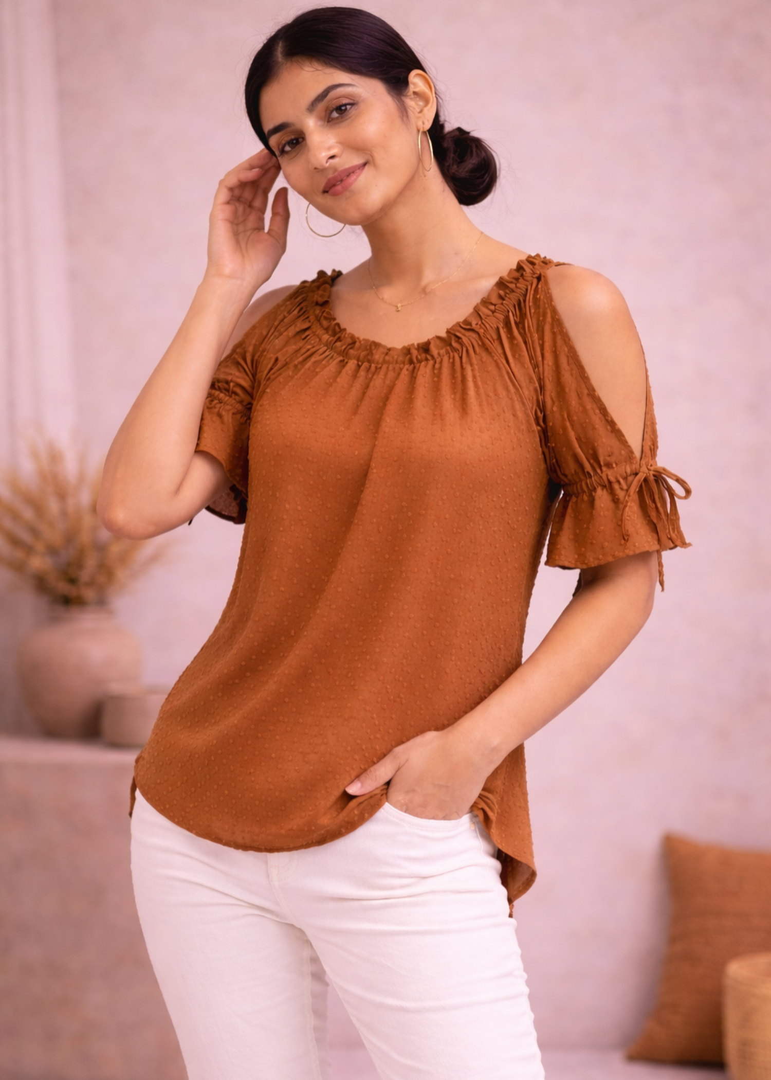 chiffon Top in Rustic brown