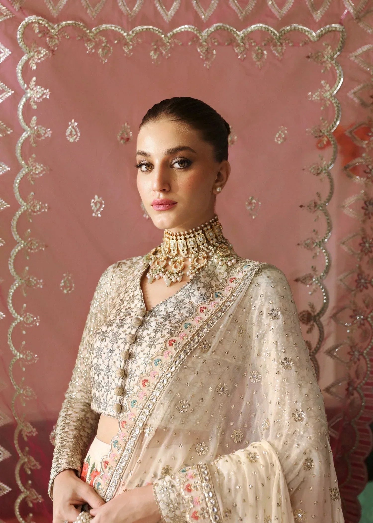 raw silk Lehenga in Off-white