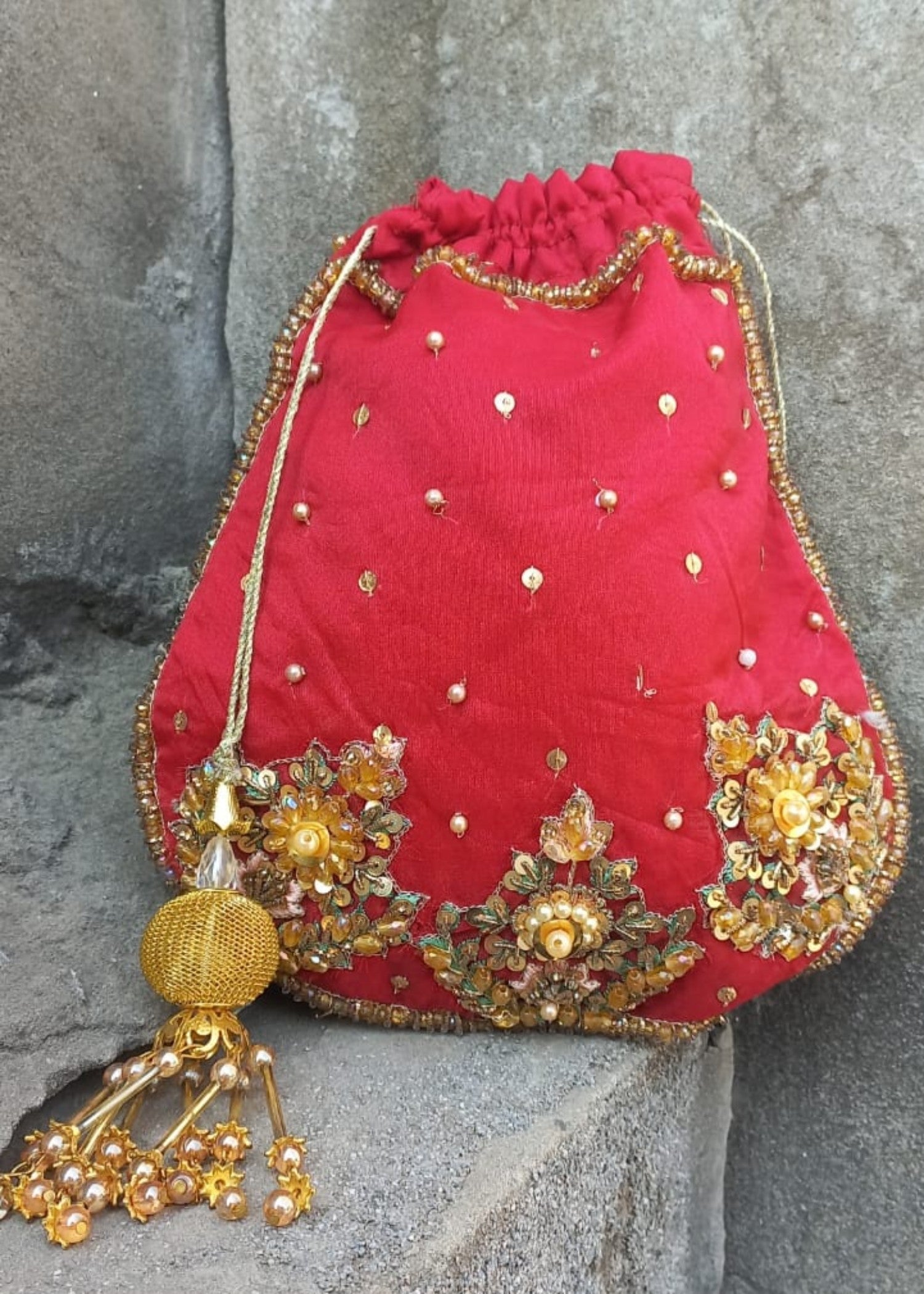Potli Bag in Crimson Color by - Trendy Women Potli Bag KFP3625