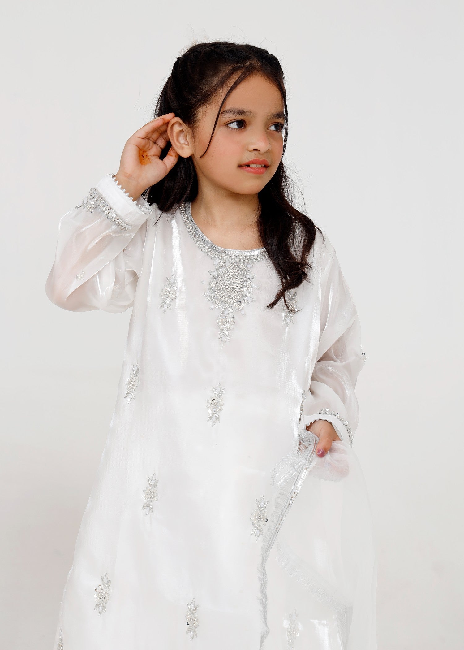 tissue silk Kurta Set in White
