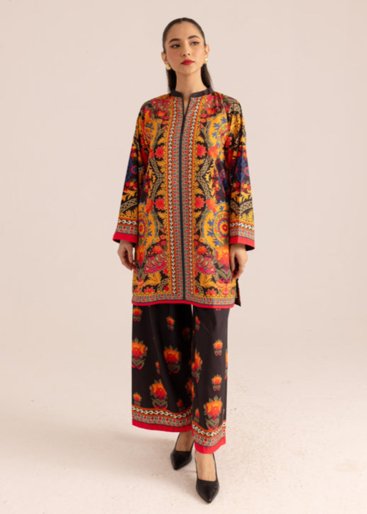 silk Kurta Set in Pumpkin orange