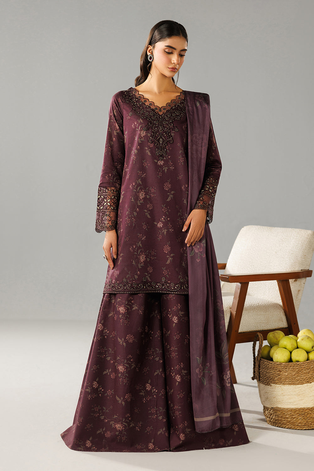 lawn Sharara in Burgundy