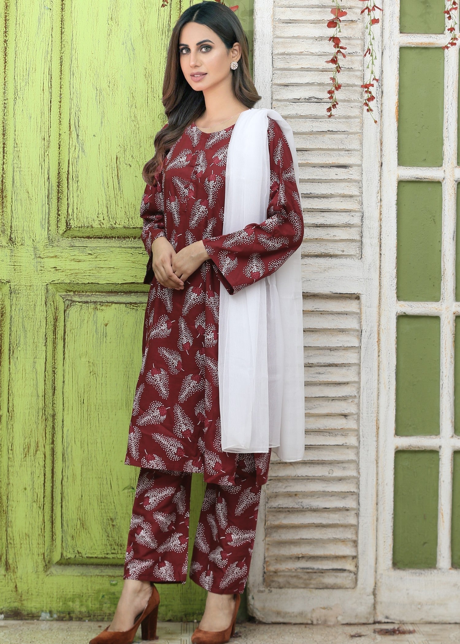 linen Kurta Set in Berry red