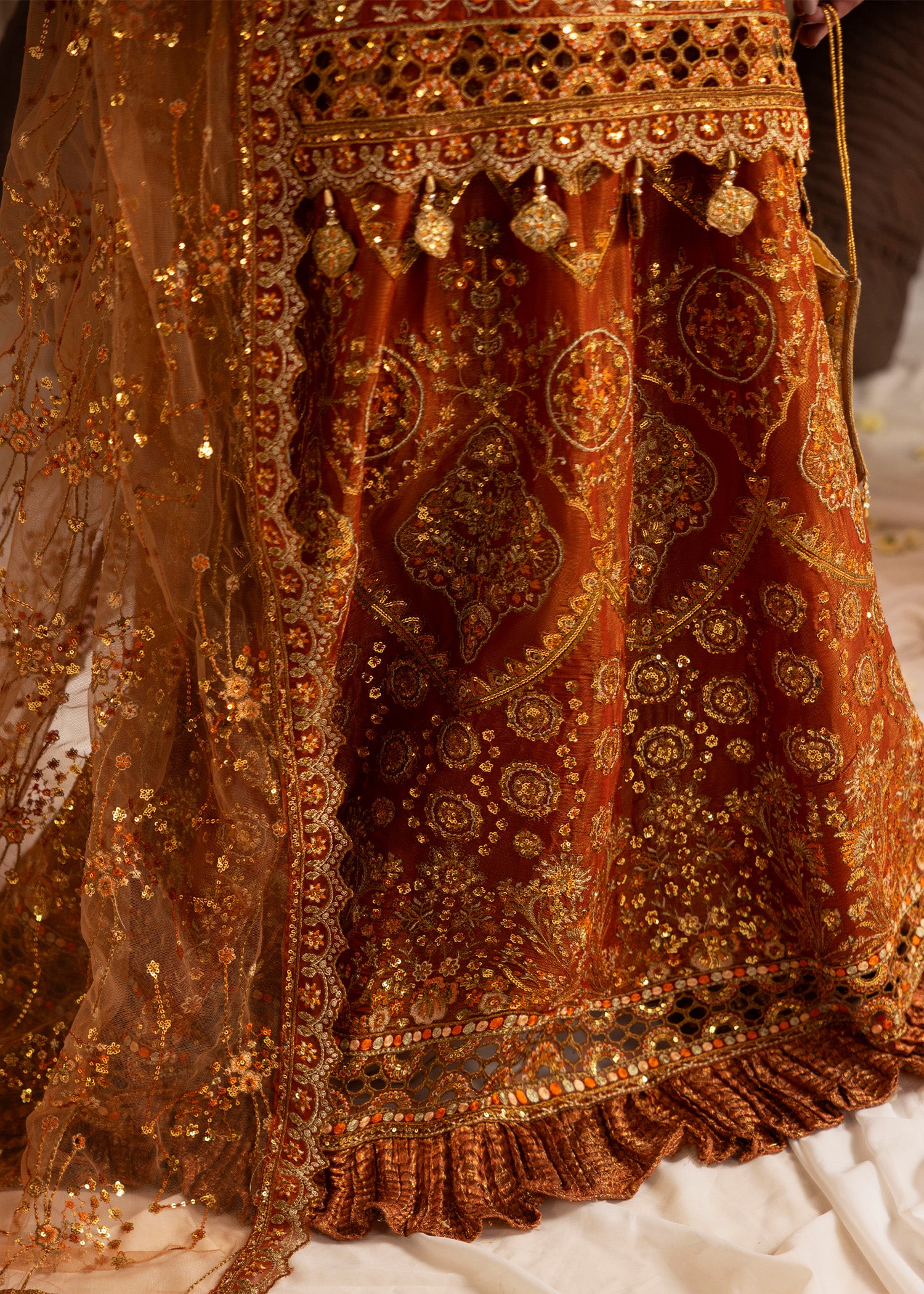 masuri Lehenga in Burnt orange