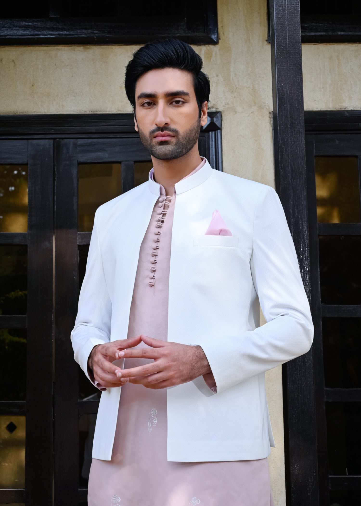 banarasi brocade Prince Coat in White
