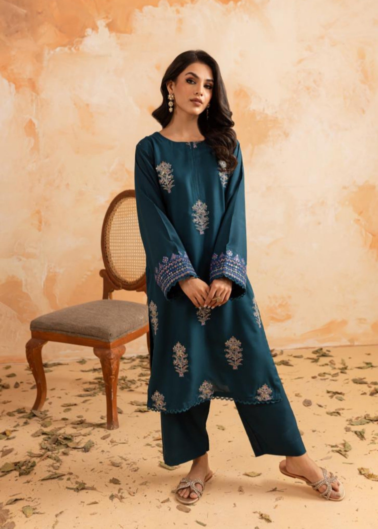 lawn Kurta Set in Eucalyptus green