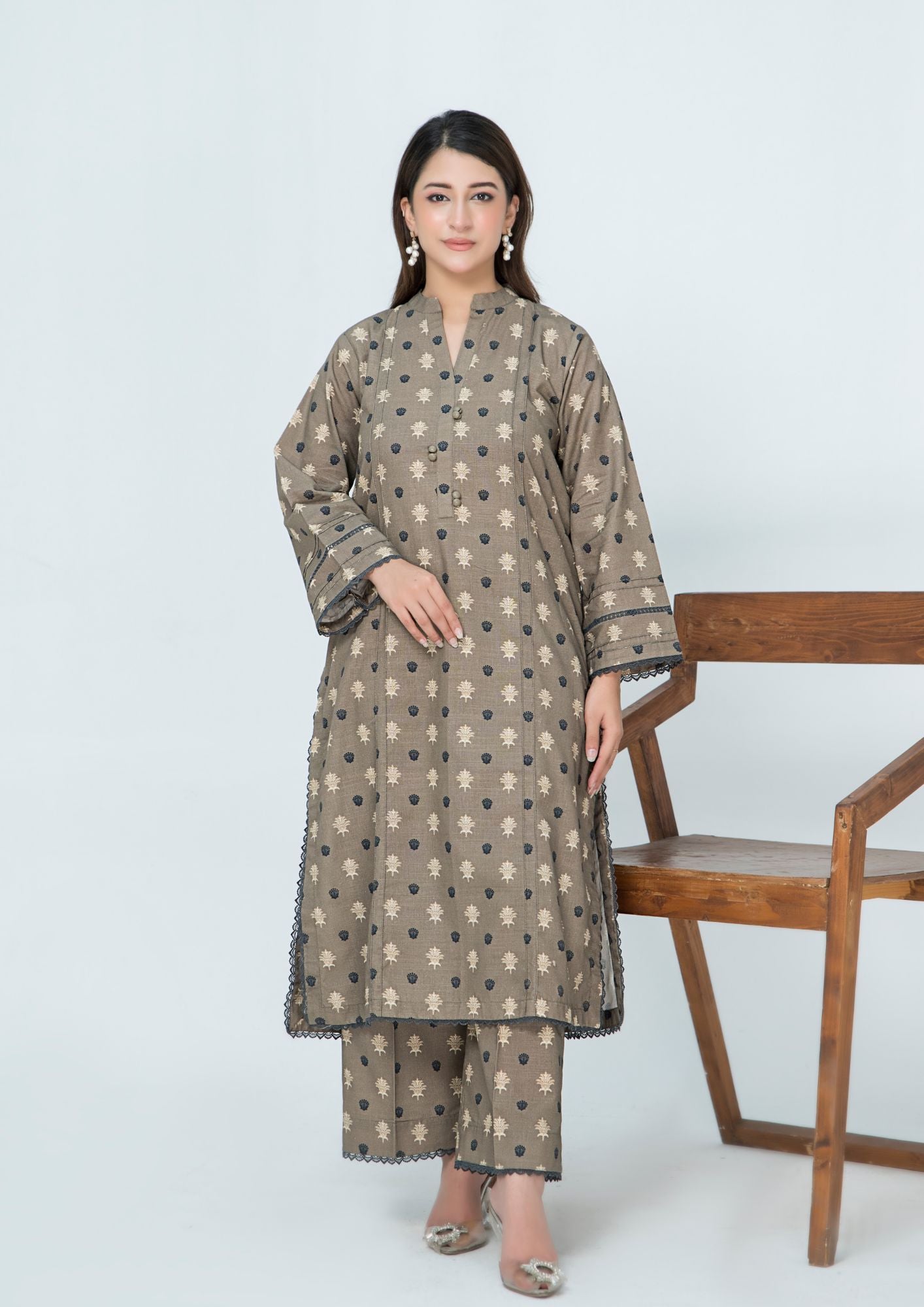 khaddar Co Ord Sets in Dark grey