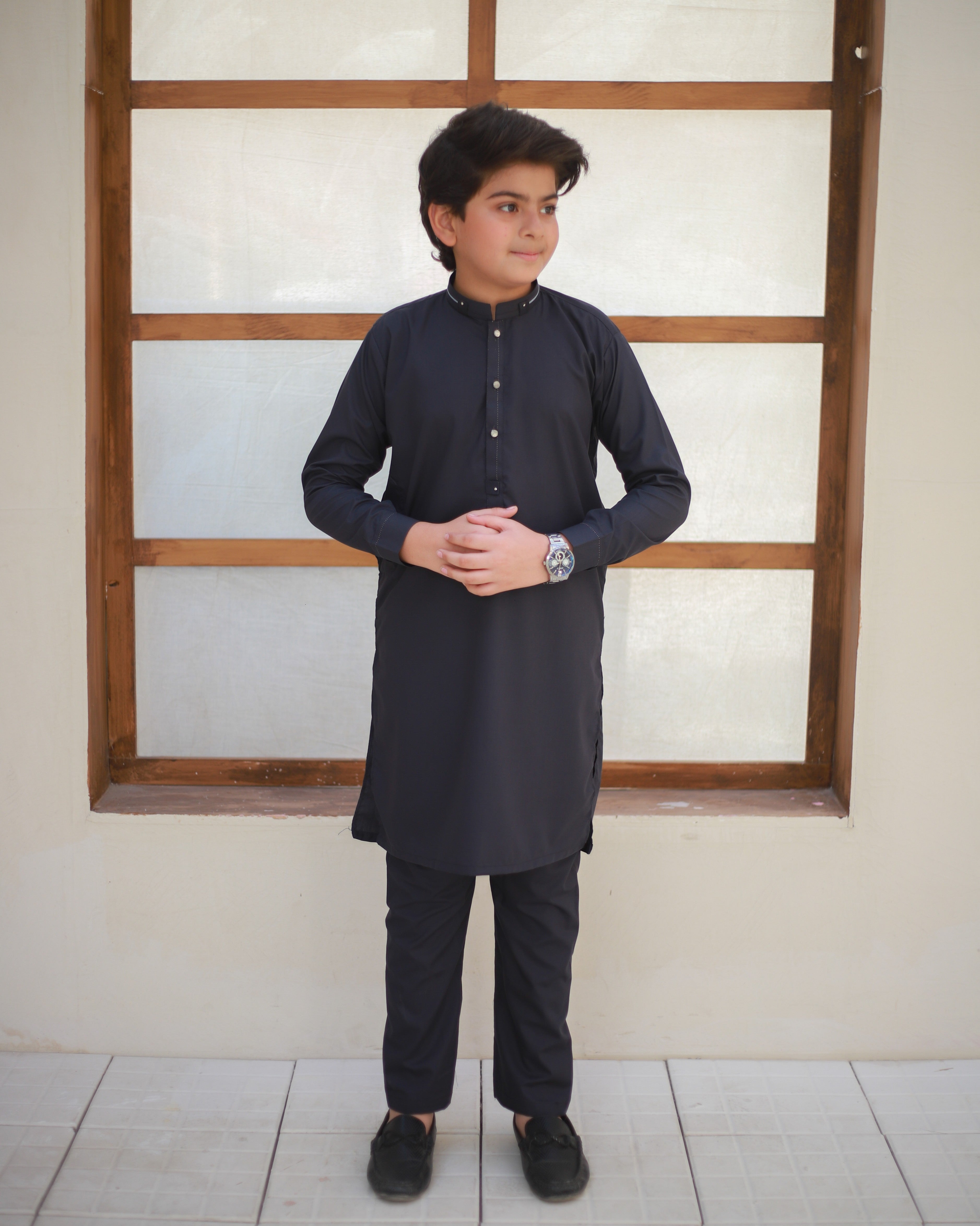wash & wear Kurta Set in Graphite