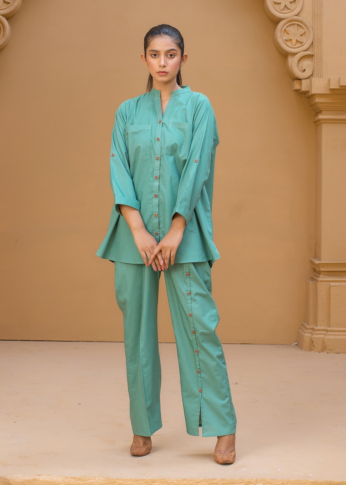 cotton Co ord Sets in Jungle green