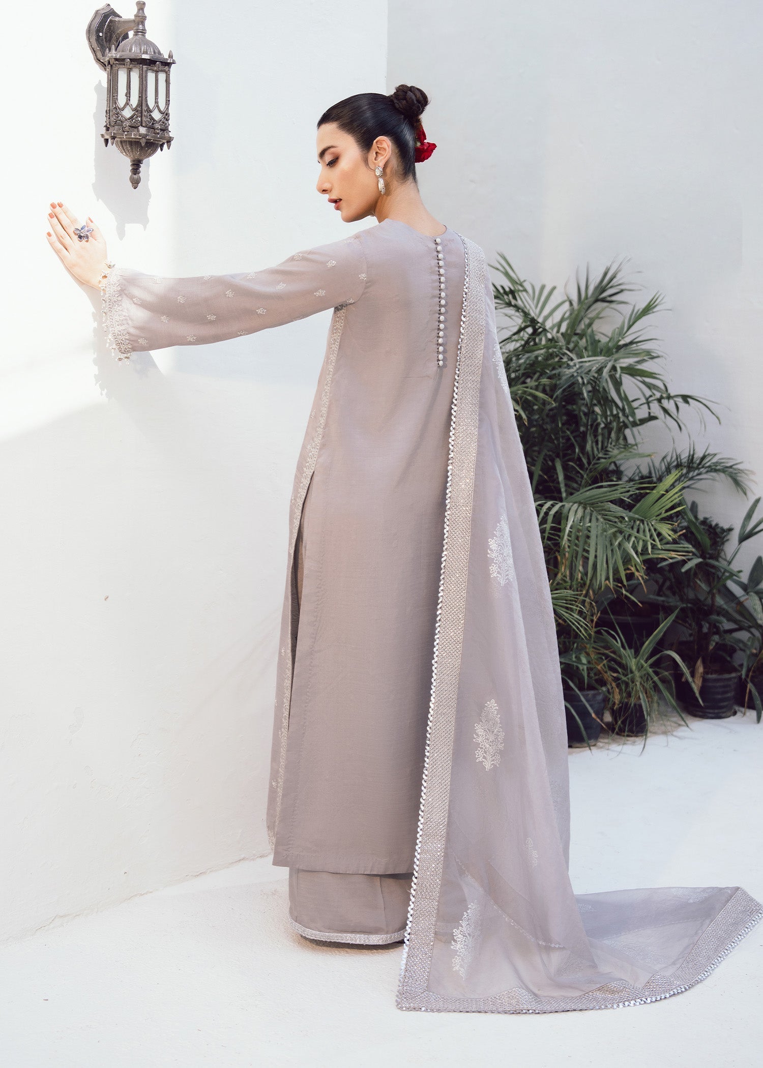 raw silk Kurta Set in Ash grey