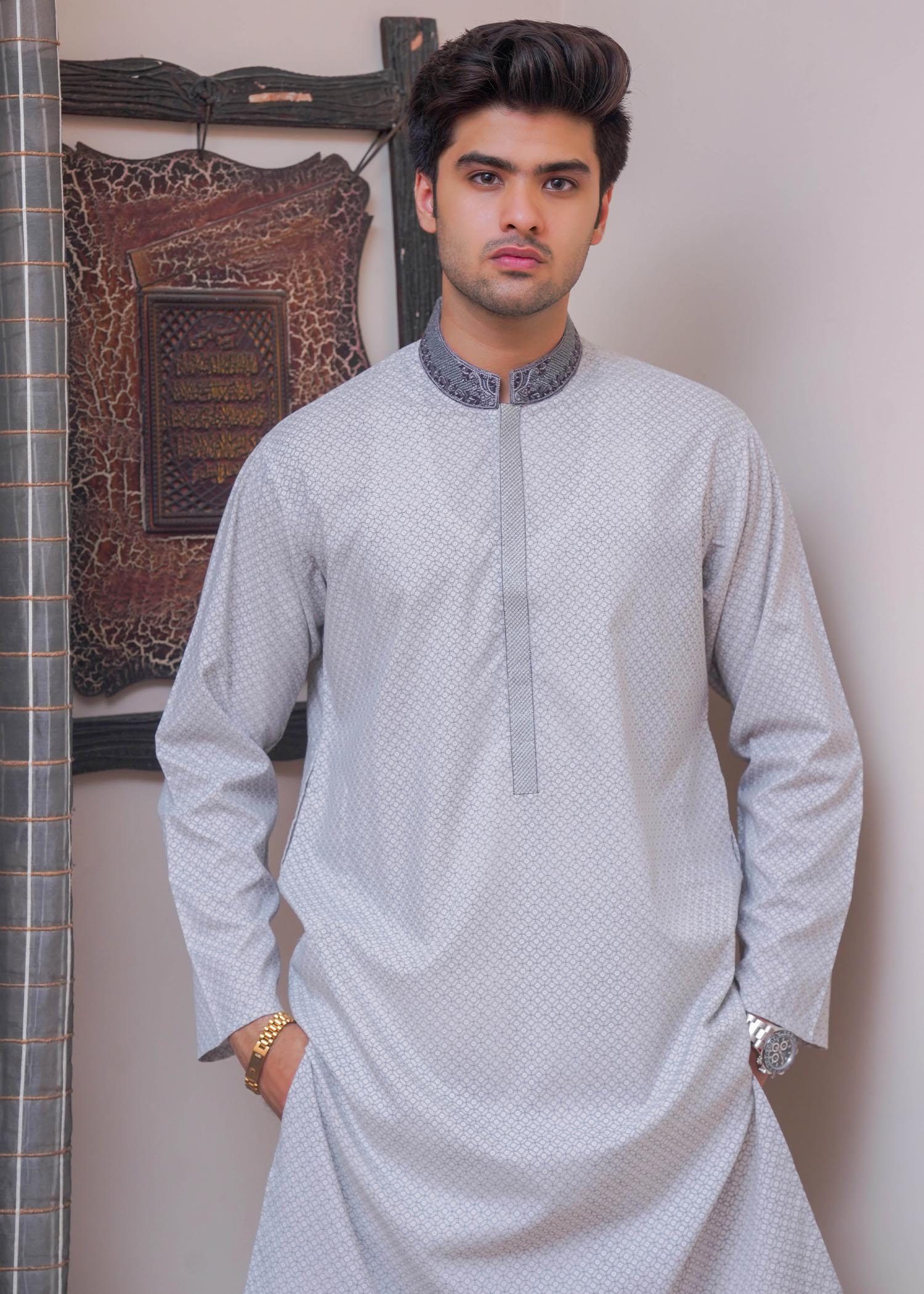 textured wash & wear Kurta in Grey