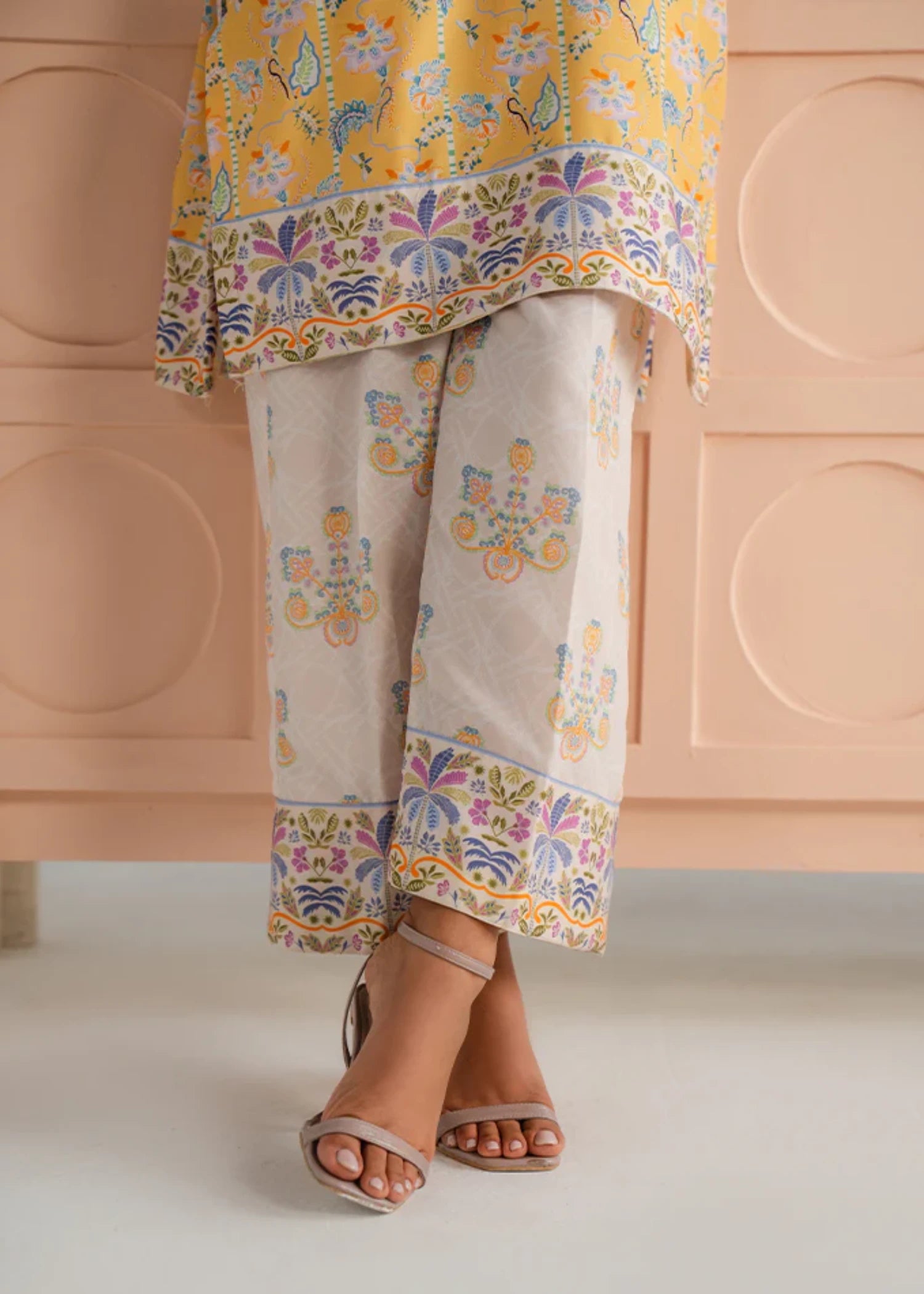 poly lawn Kurta Set in Mellow yellow