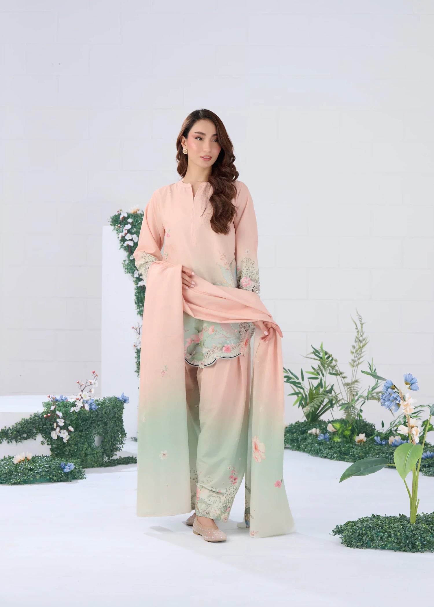 raw silk Kurta Set in Pink, mint green