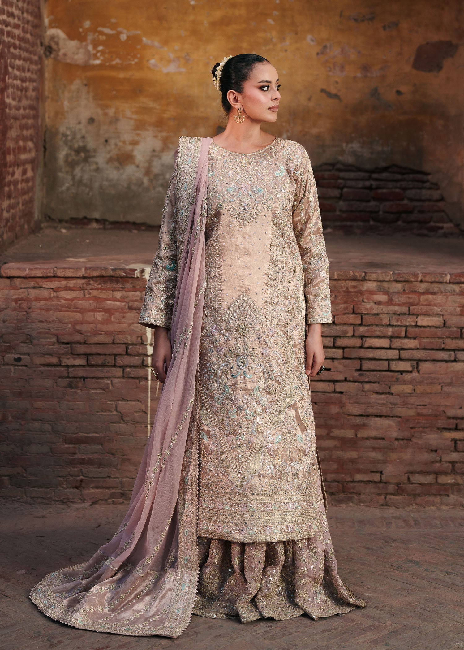 viscose Gharara in Blush pink