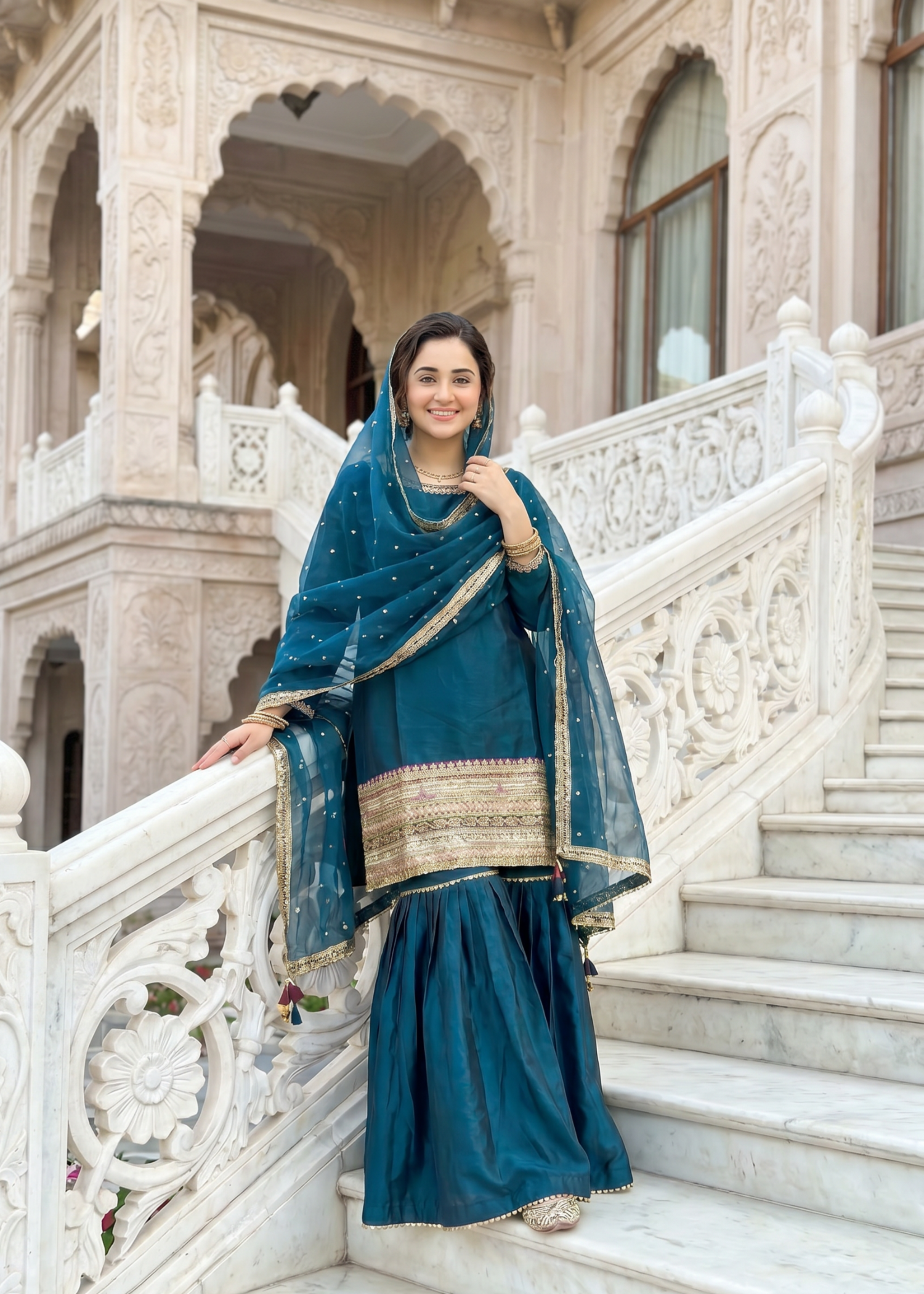 kattan silk Gharara in Teal