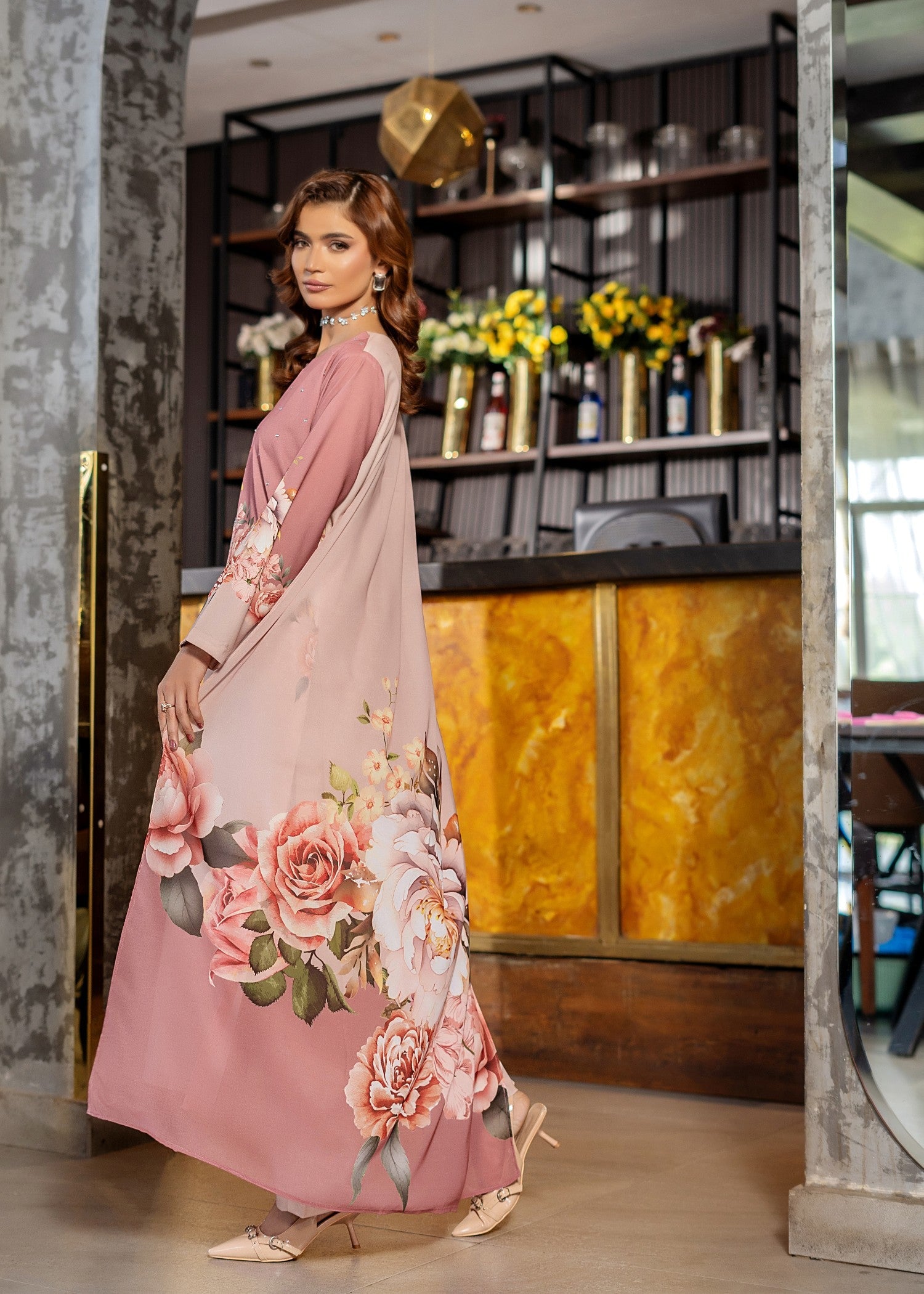 grip Kurta Set in Tea rose pink, peach pink