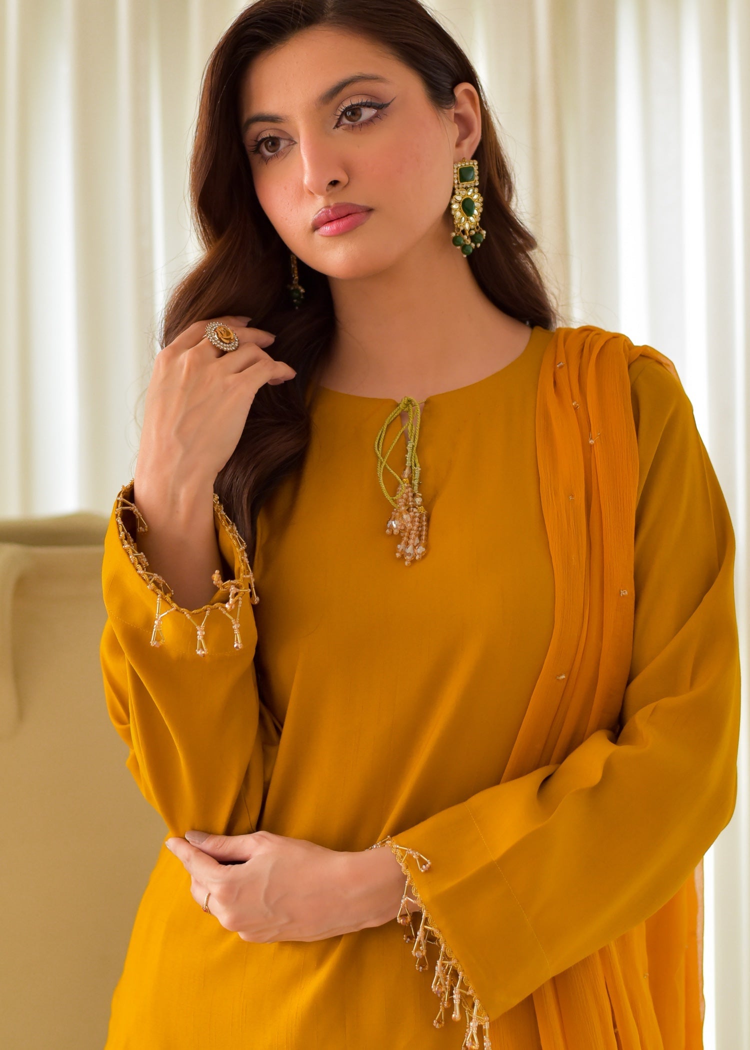 indian raw silk Kurta Set in Mustard