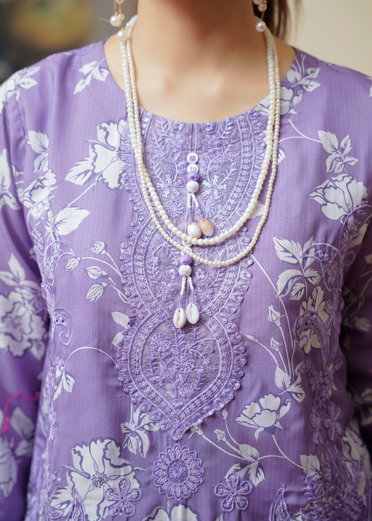 khaddi net Kurta Set in Lavender