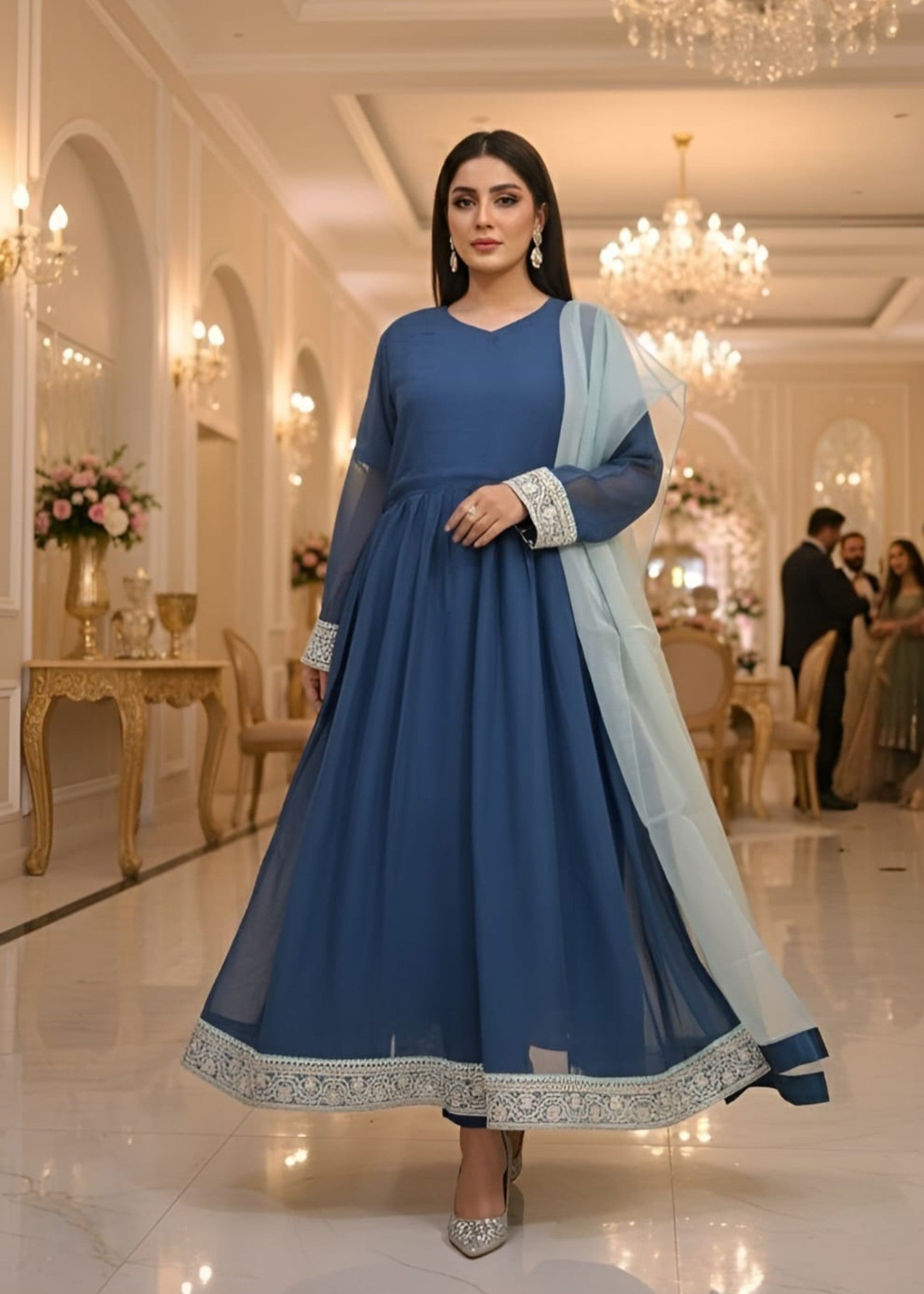 chiffon Maxi in Steel blue