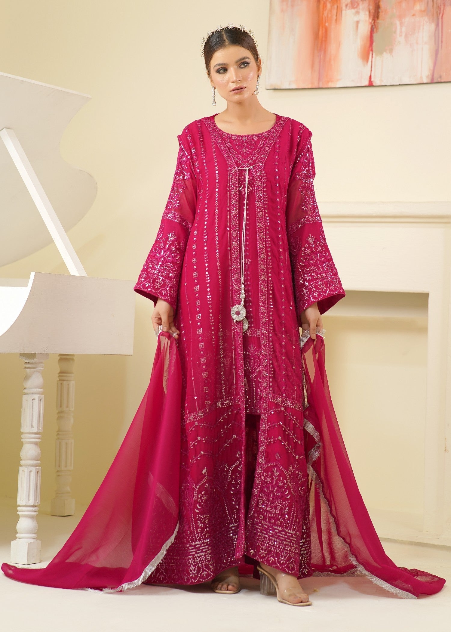 chiffon Gown in Hot pink