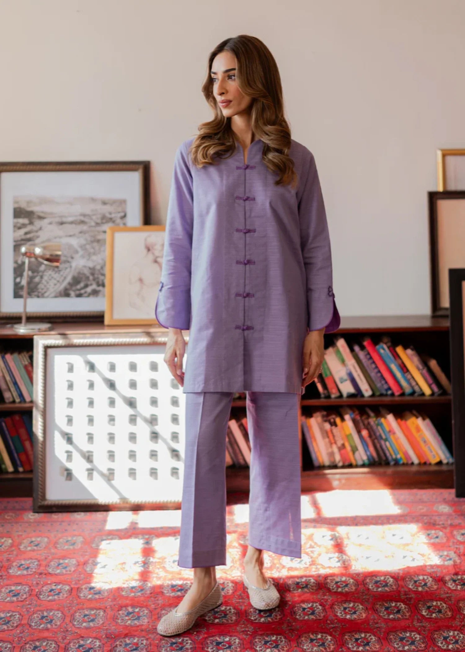 khaddar Co ord Sets in Royal lilac