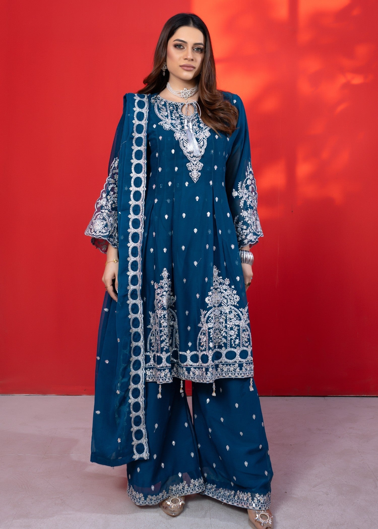 chiffon Short Frock in Sapphire blue