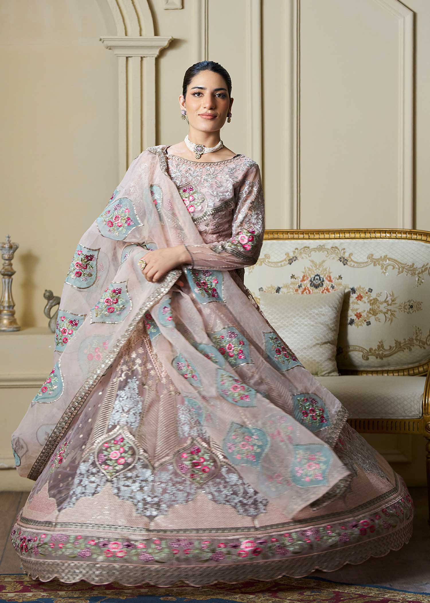 silk cotton net Lehenga in Baby pink