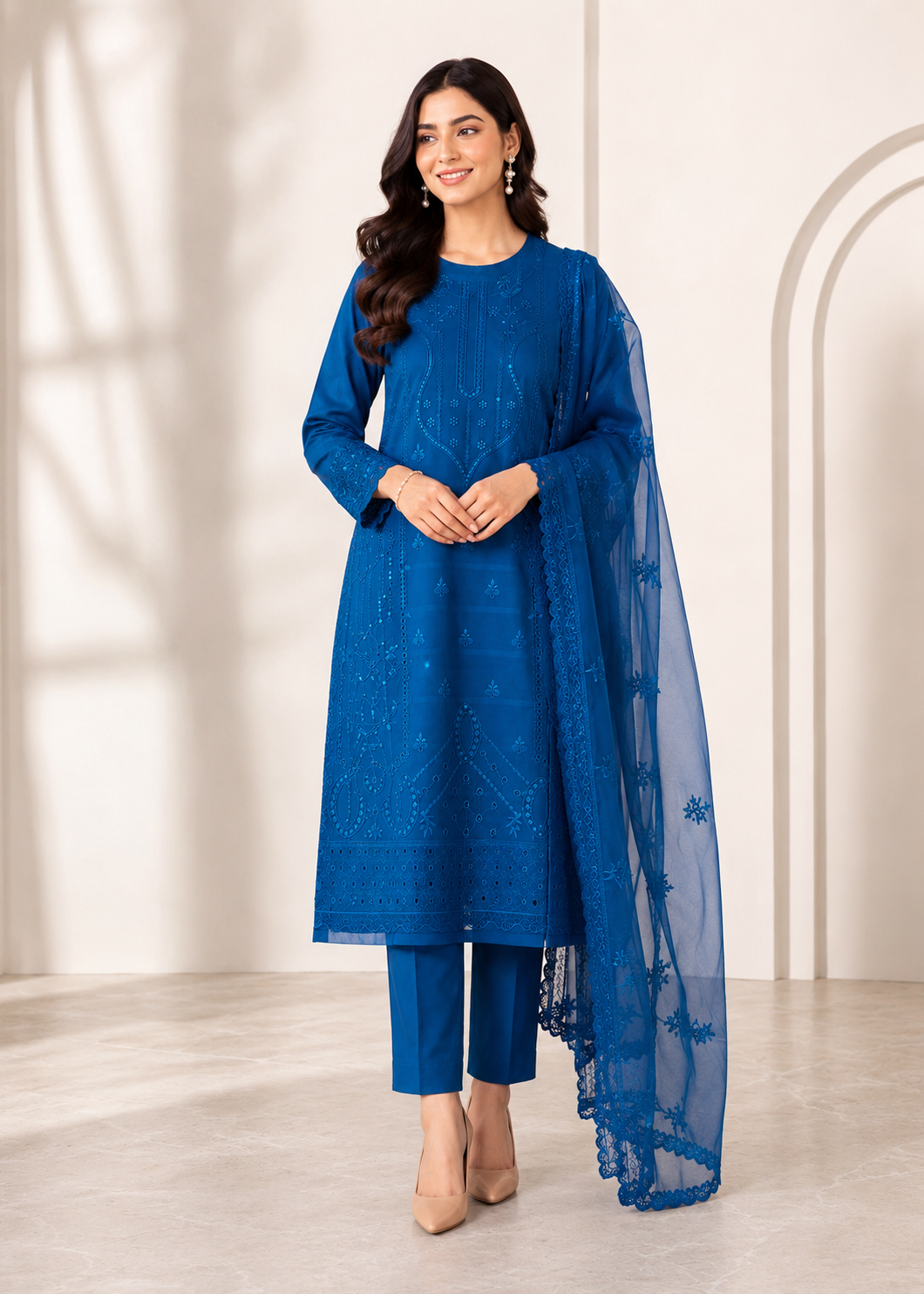 cotton Kurta Set in Royal blue