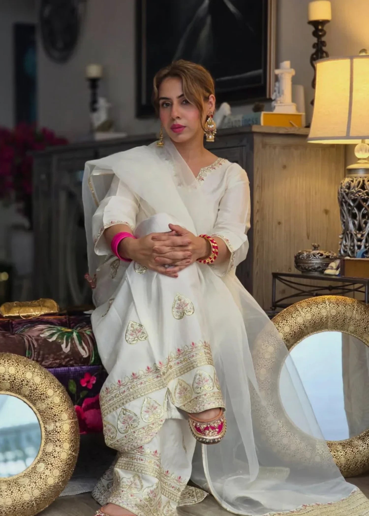 raw silk Kurta Set in Ivory