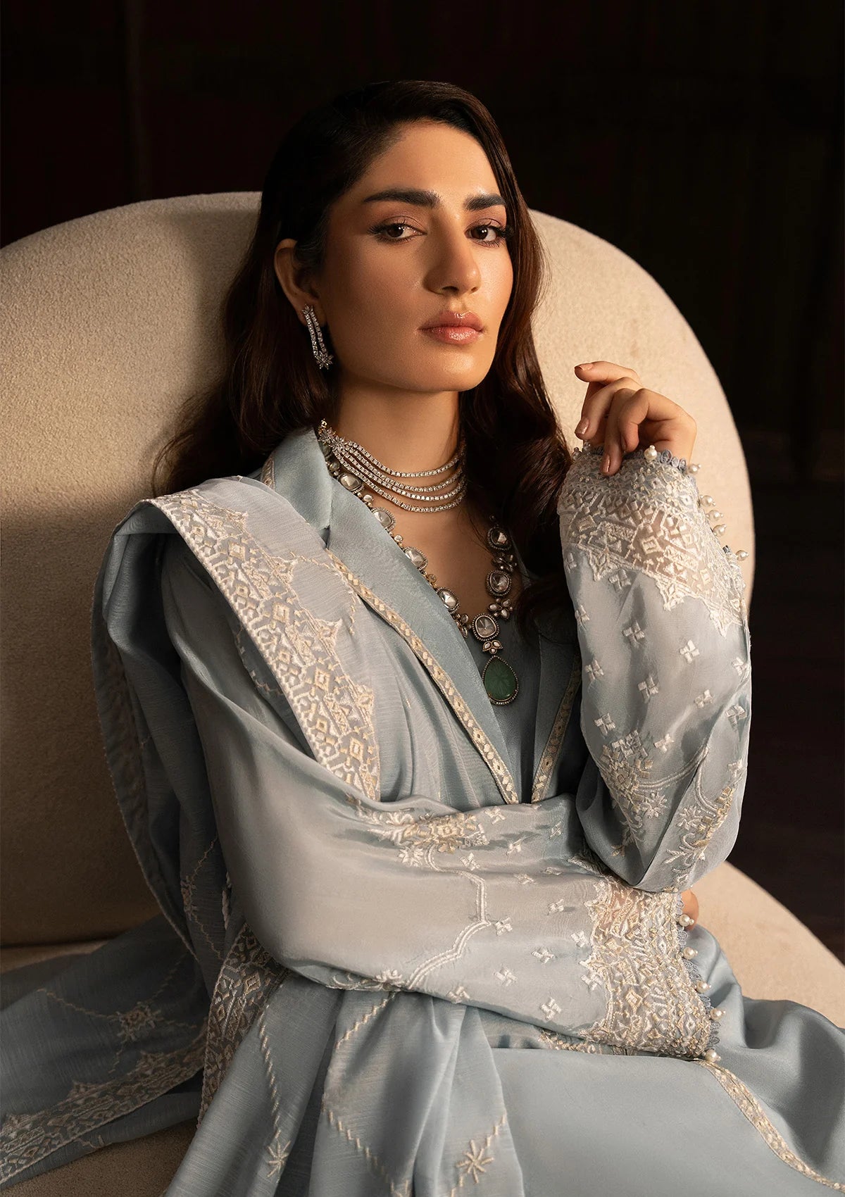 tussar silk Unstitched in Duck egg grey