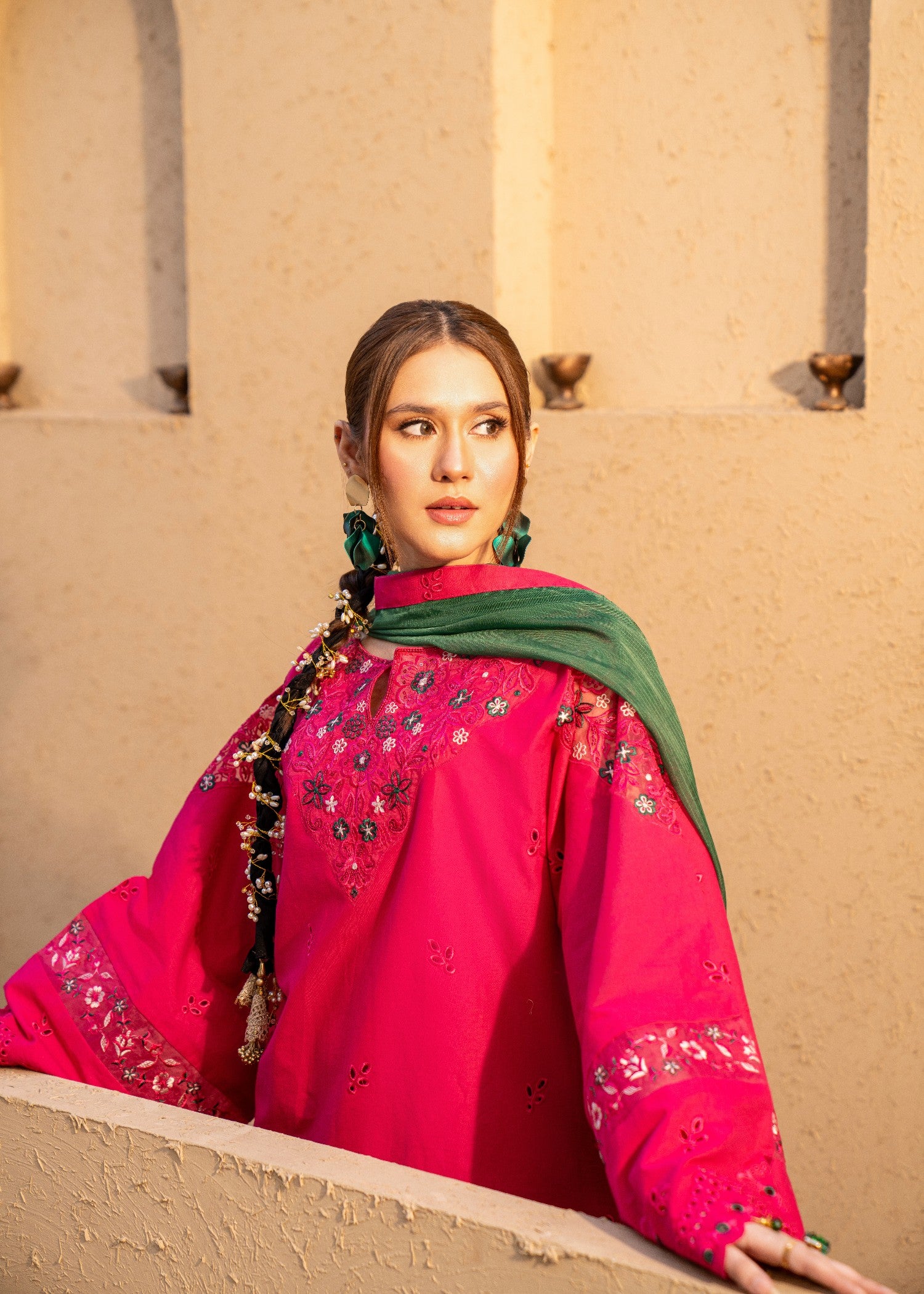 lawn cotton Kurta Set in Hot pink